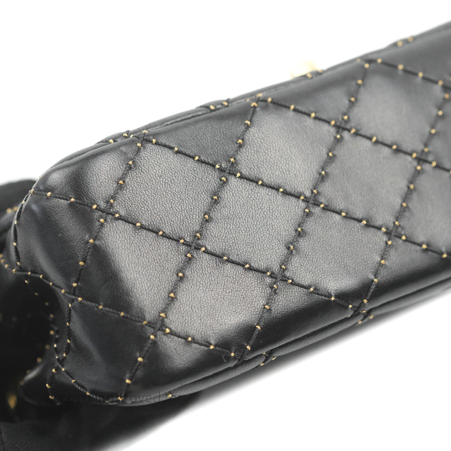 Chanel Quilted Stitched Flap Bag Lambskin Black Aged Gold Hardware 15A