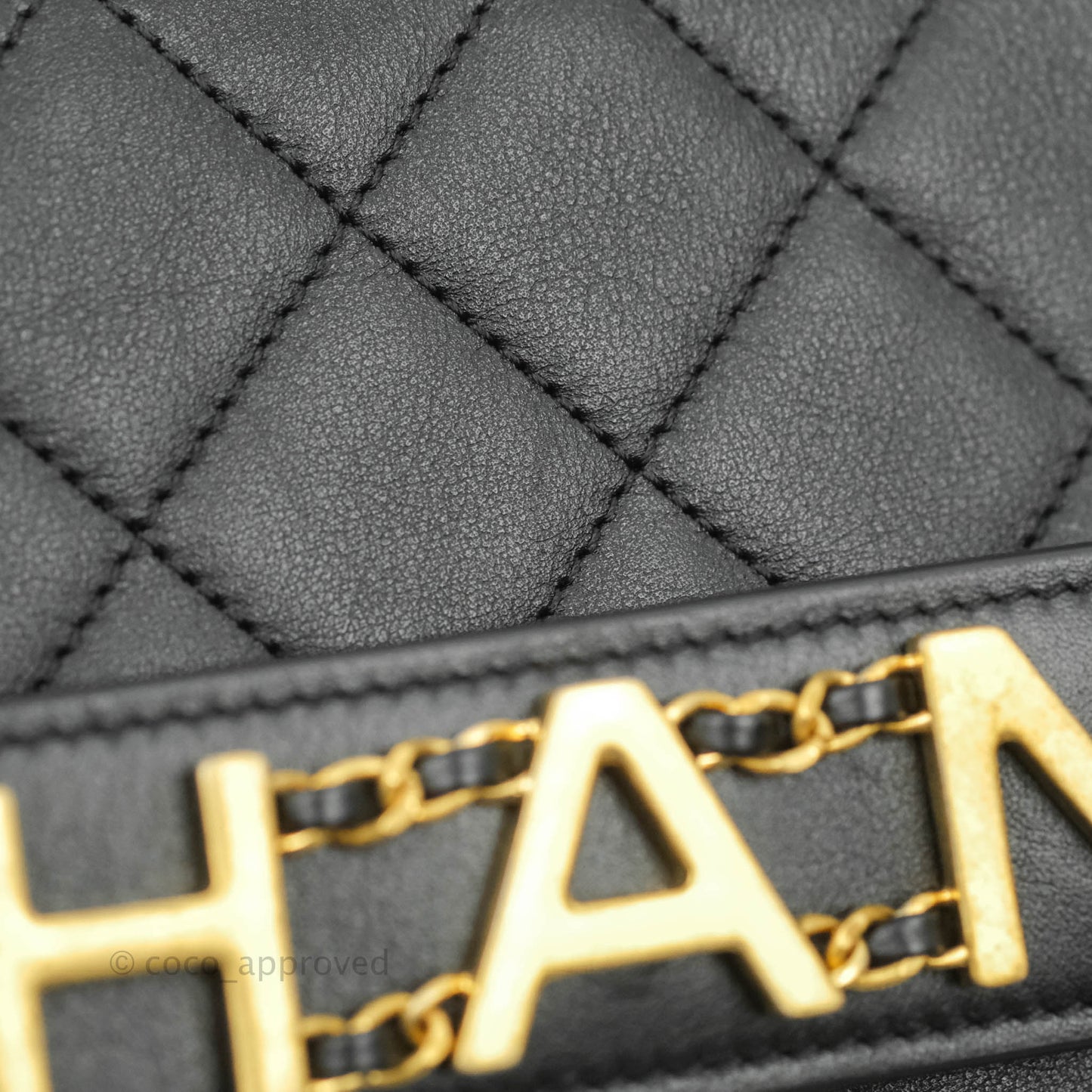 Chanel Logo Enchained Flap Bag Black Calfskin Gold Hardware