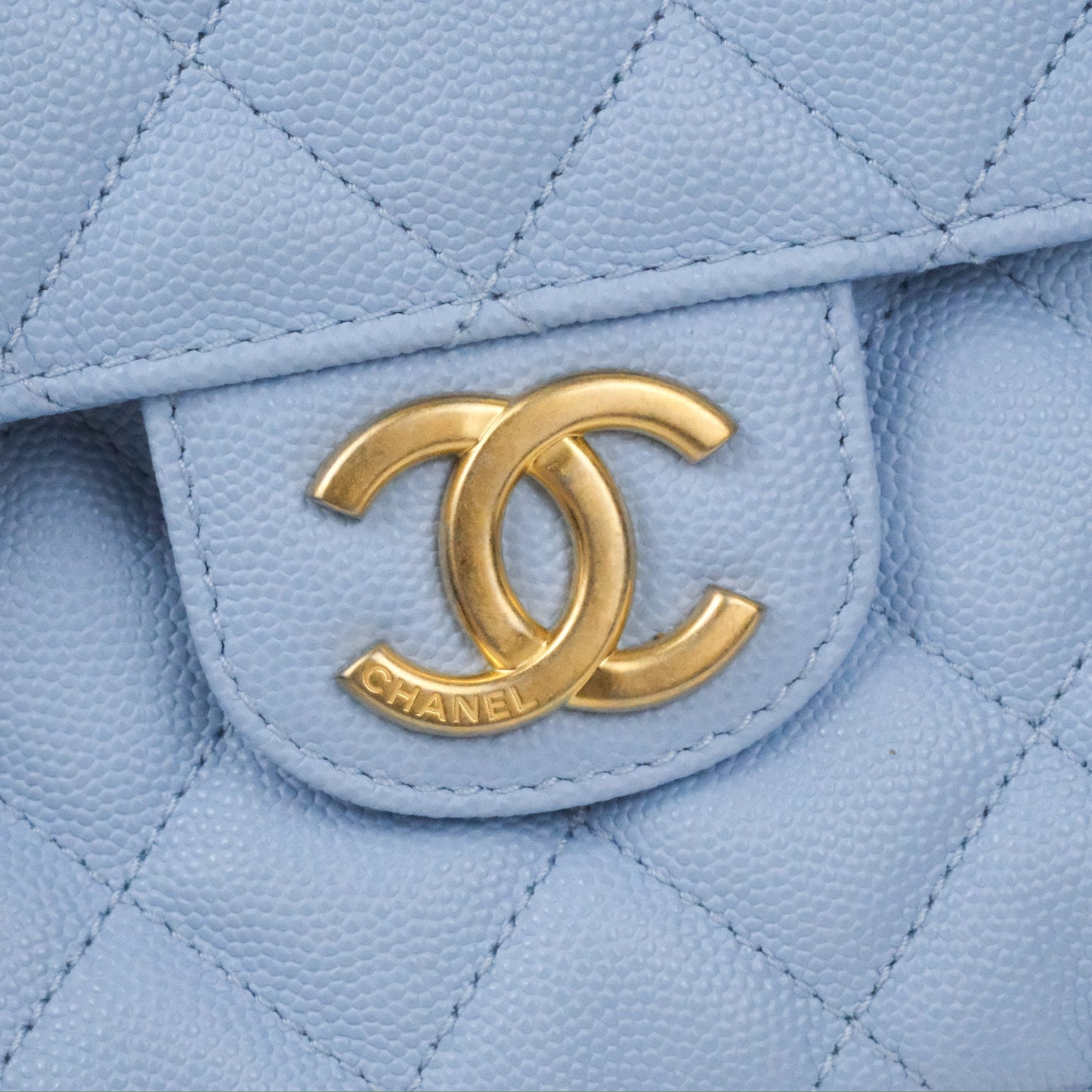 Chanel Quilted Wavy CC Hobo Light Blue Caviar Aged Gold Hardware 23P