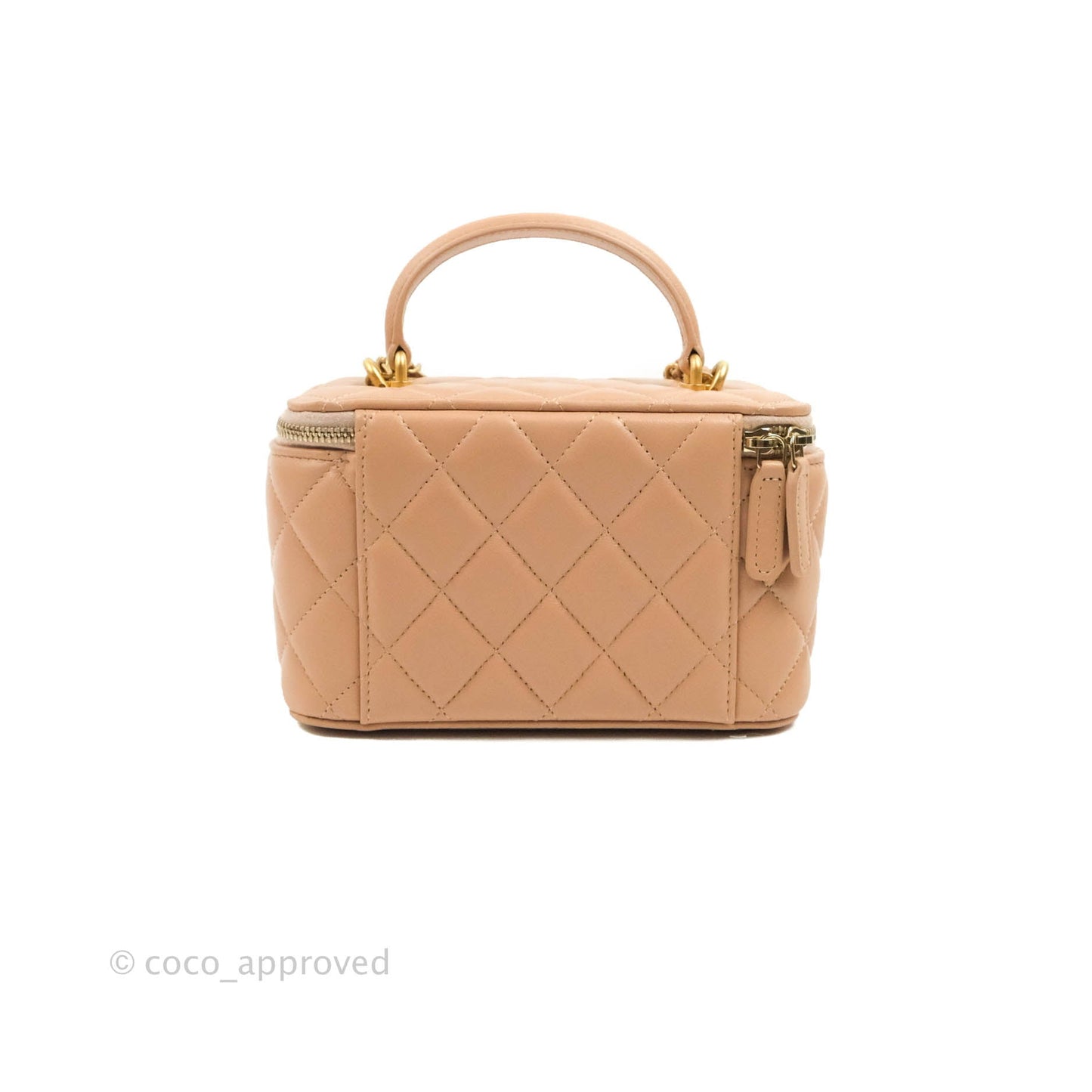 Chanel Vanity Rectangular Top Handle Beige Lambskin Gold Hardware