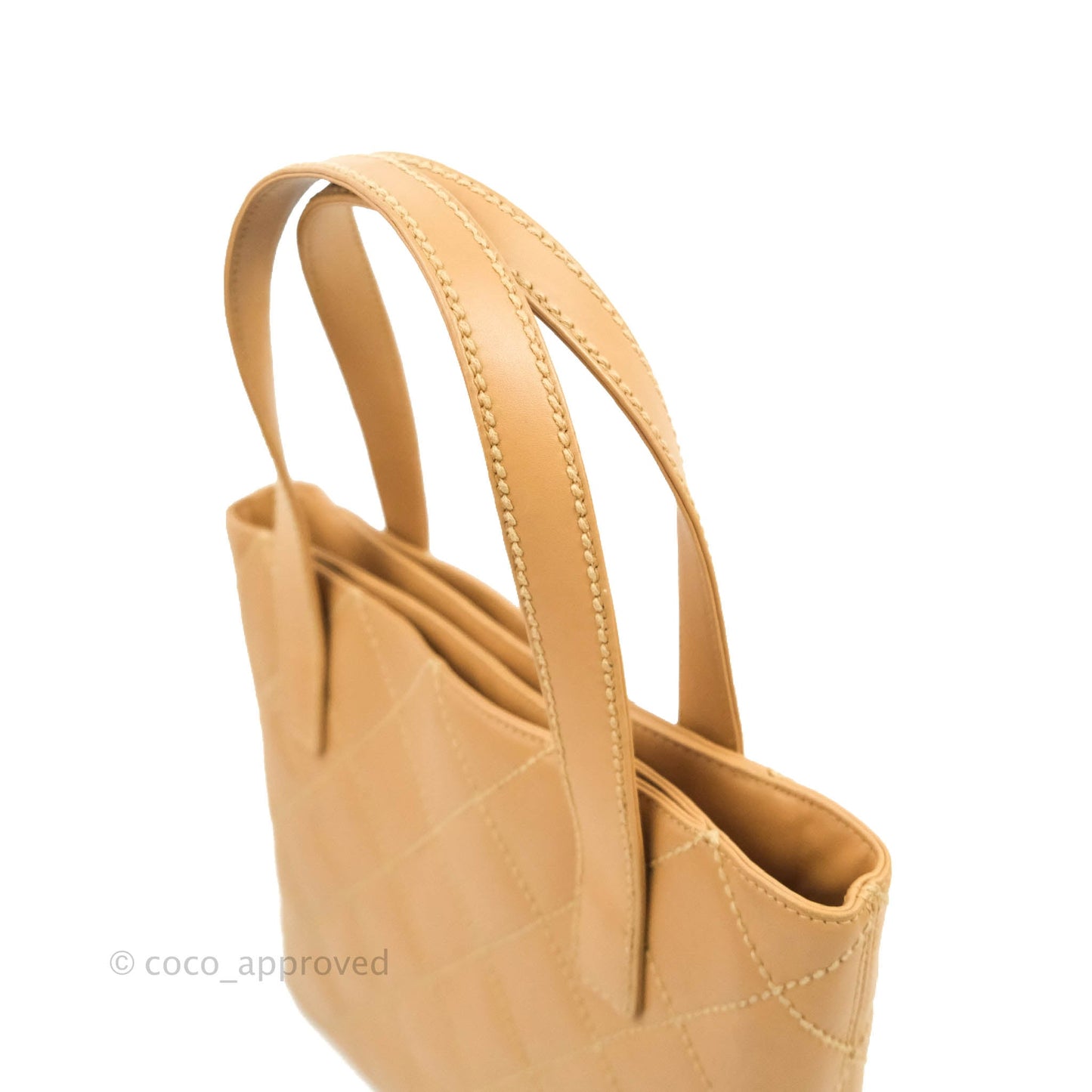 Chanel Vintage Quilted CC Tote Bag Beige Calfskin Gold Hardware