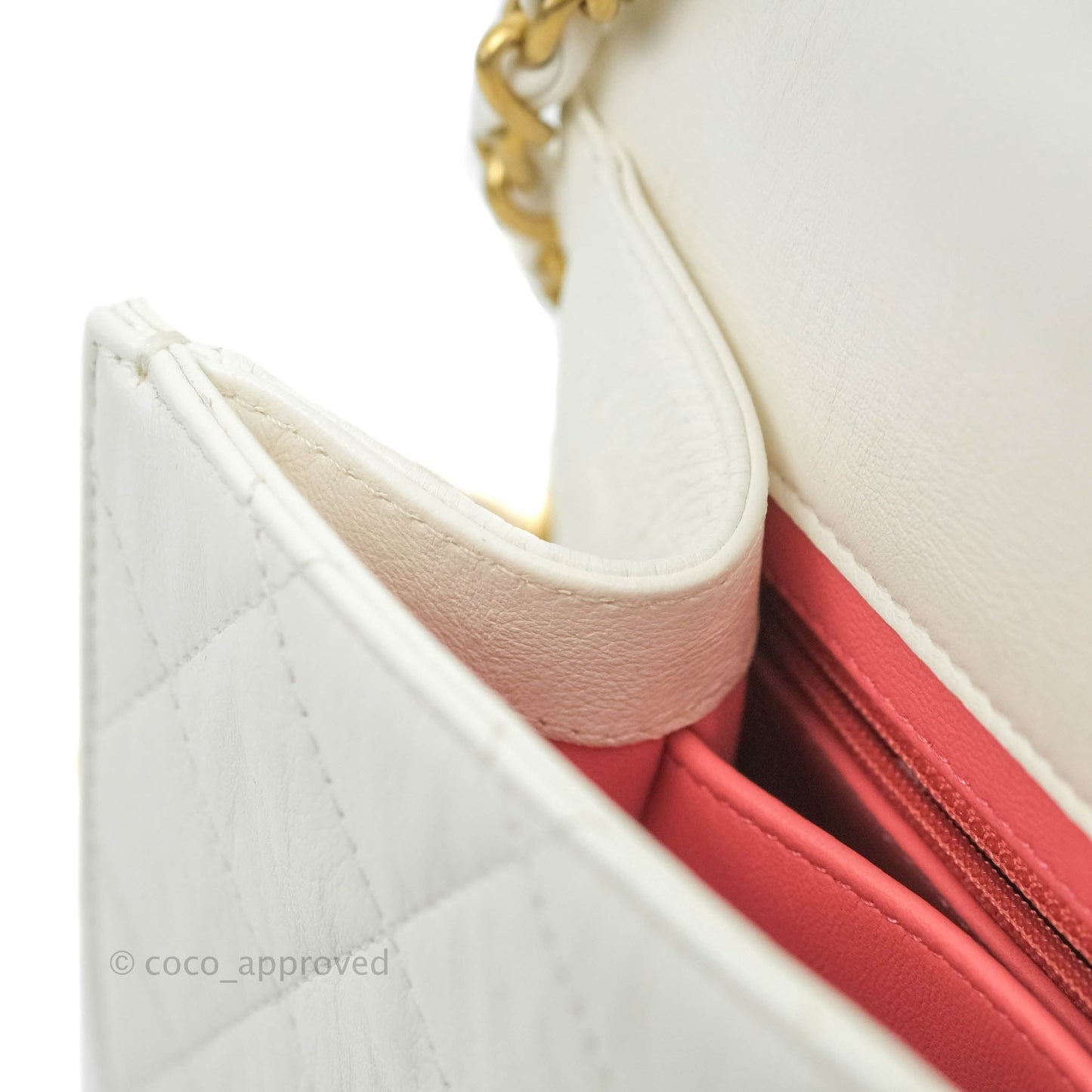 Chanel Quilted CC Top Handle Flap White Calfskin Aged Gold Hardware