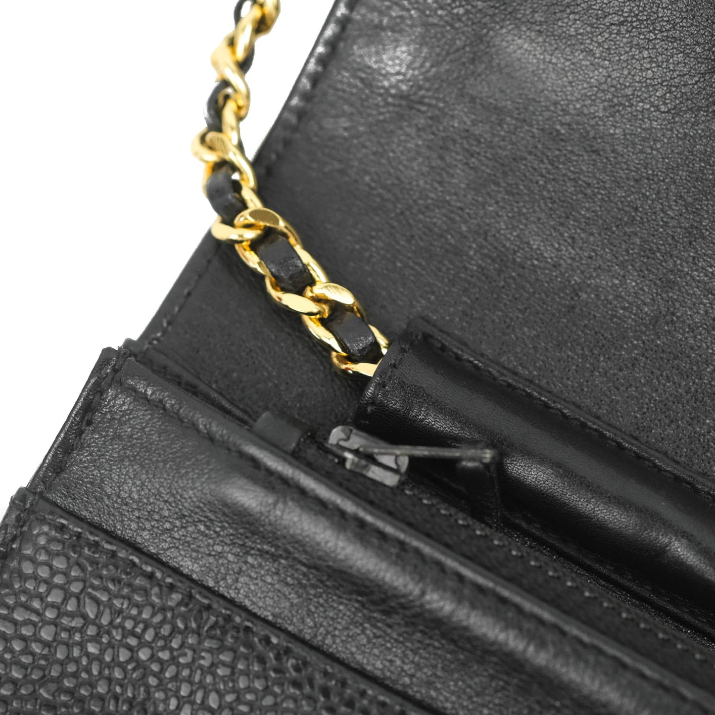 Chanel Vintage CC Wallet on Chain WOC Black Caviar Gold Hardware