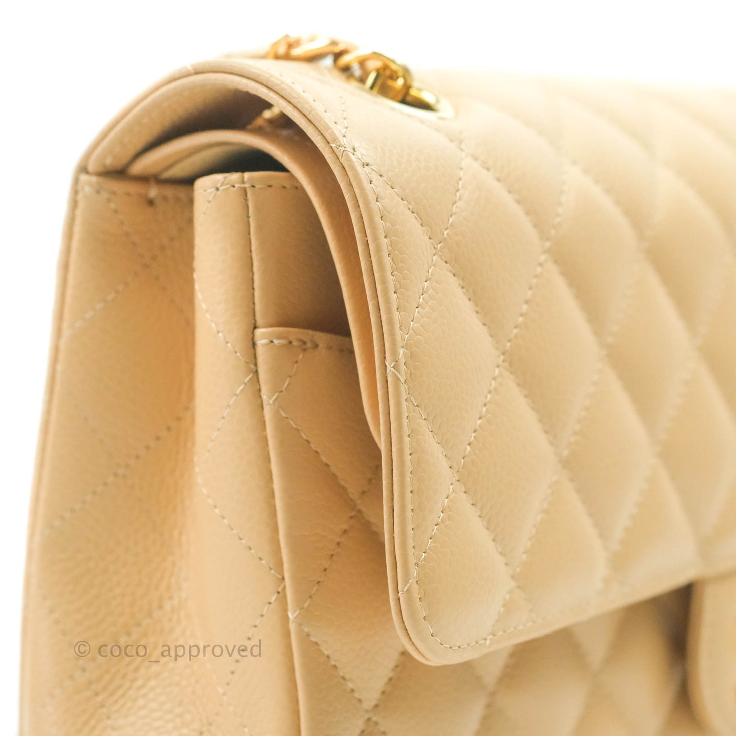 Chanel Classic M/L Medium Flap Quilted Beige Caviar Gold Hardware
