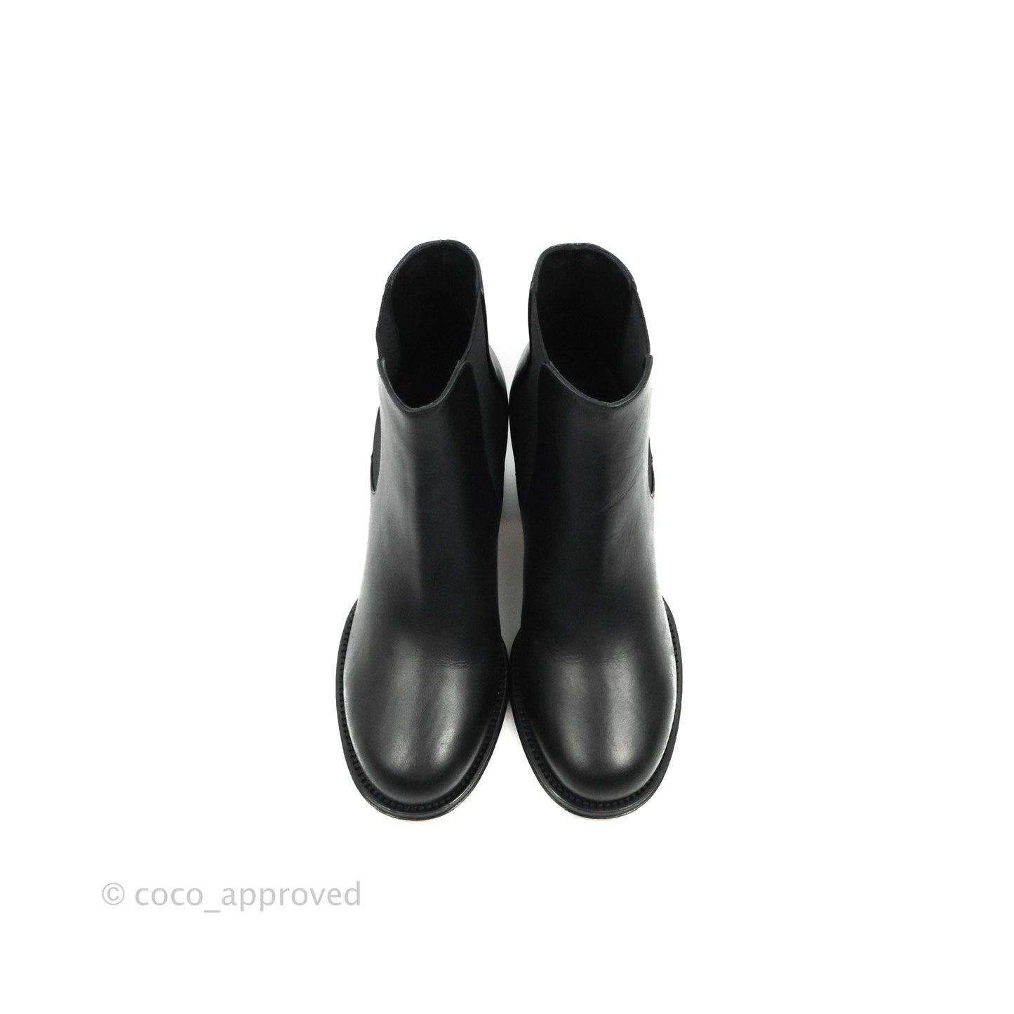 Chanel CC Ankle Boots Black Leather Size 37.5