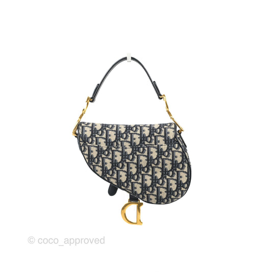 Christian Dior Mini Saddle Bag Blue Oblique Jacquard Gold Hardware