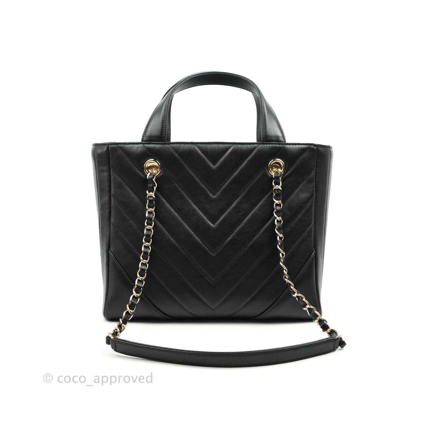 Chanel Small Chevron Tote Bag Black Calfskin Gold Hardware