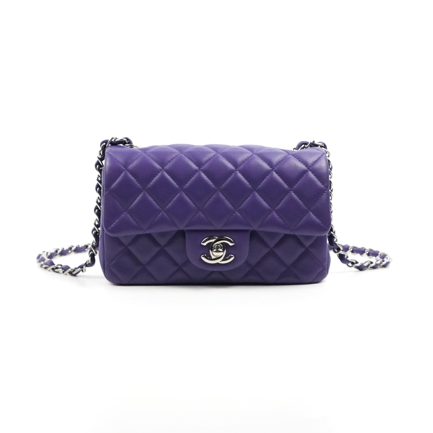 Chanel Quilted Mini Rectangular Flap Purple Lambskin Silver Hardware