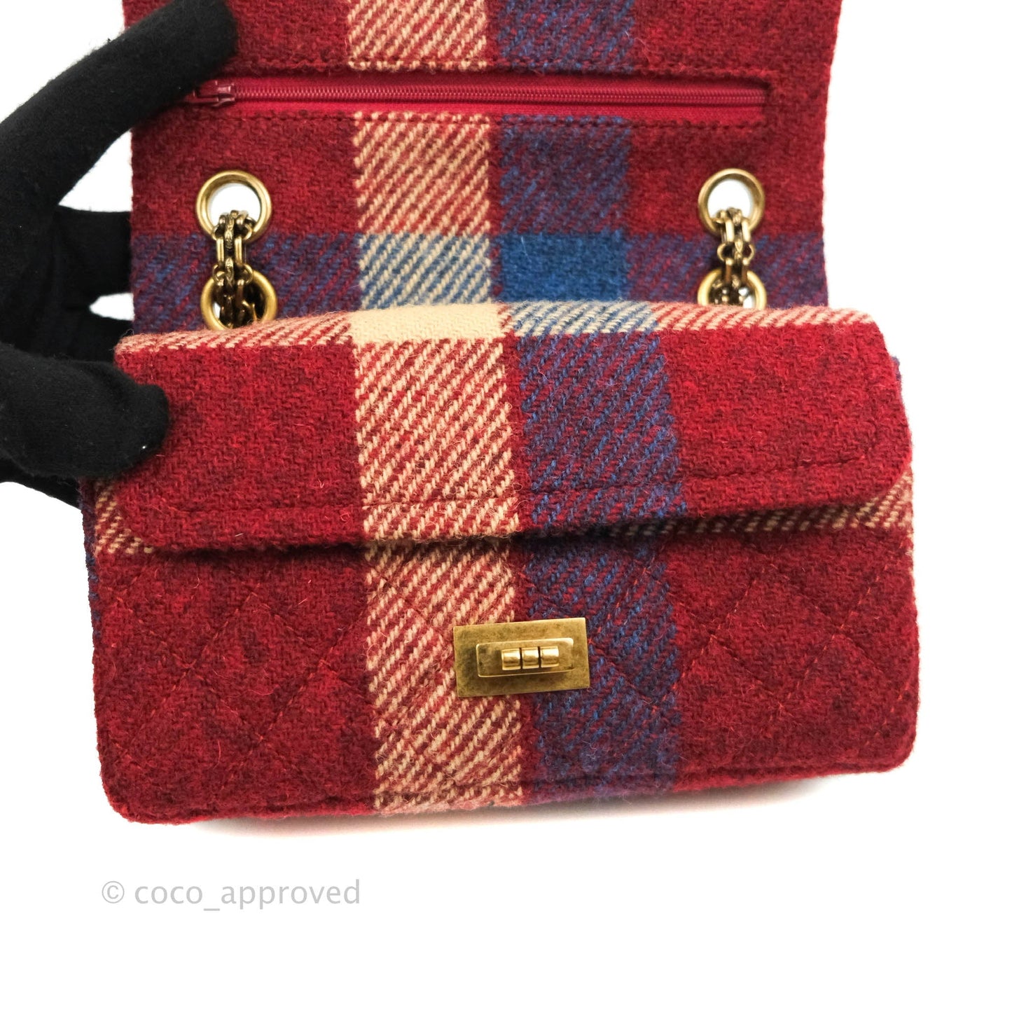 Chanel Mini Reissue 224 Wool Checked Aged Gold Hardware