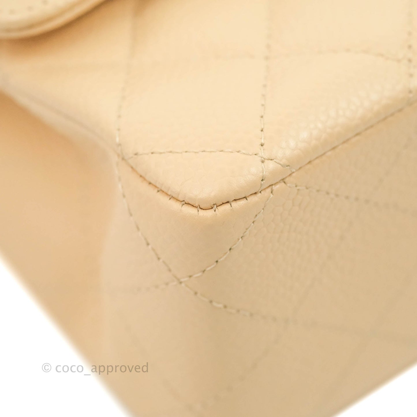 Chanel Classic M/L Medium Flap Quilted Beige Caviar Silver Hardware