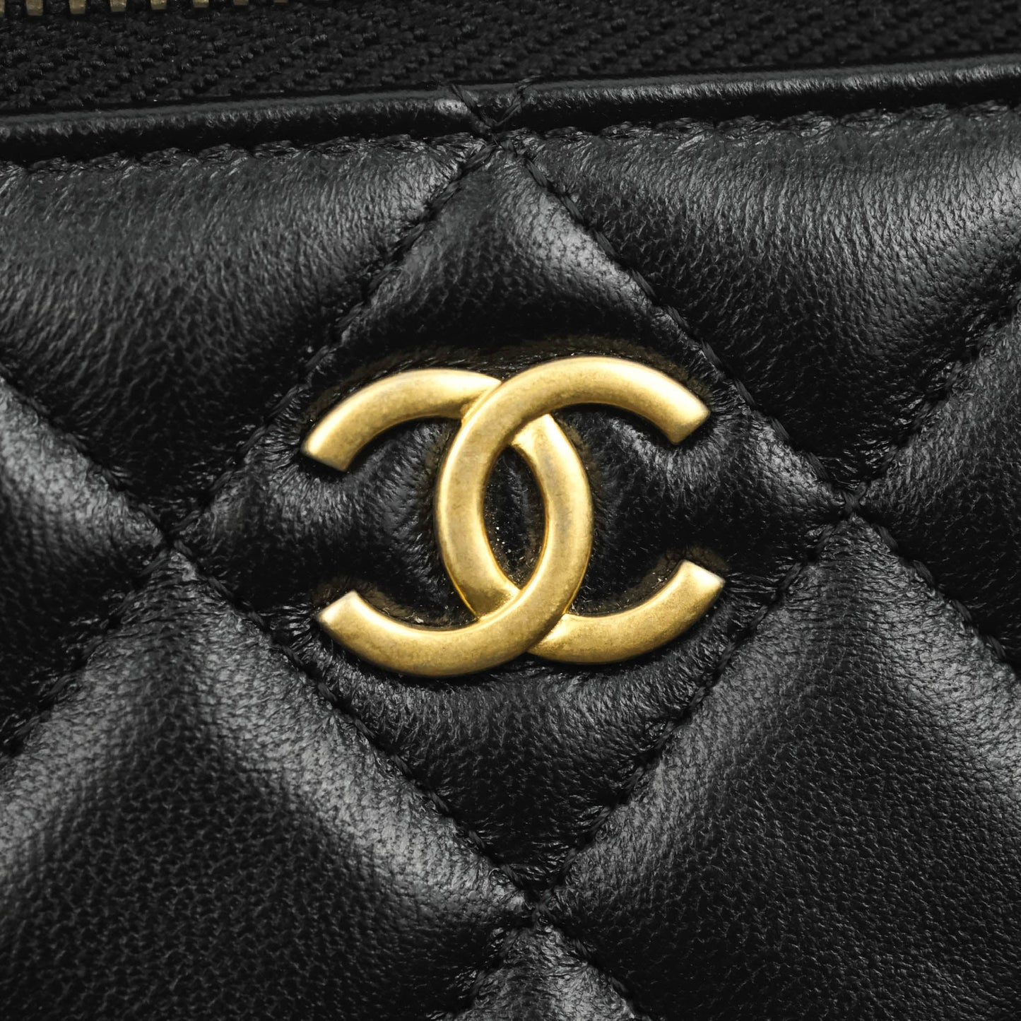 Chanel Classic Vanity Rectangular Top Handle With Chain Black Lambskin Aged Gold Hardware