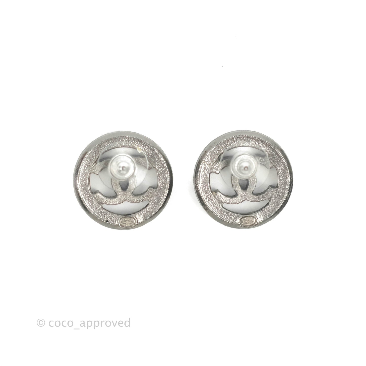 Chanel CC Black Pearl Round Earrings Gun Metal 17A