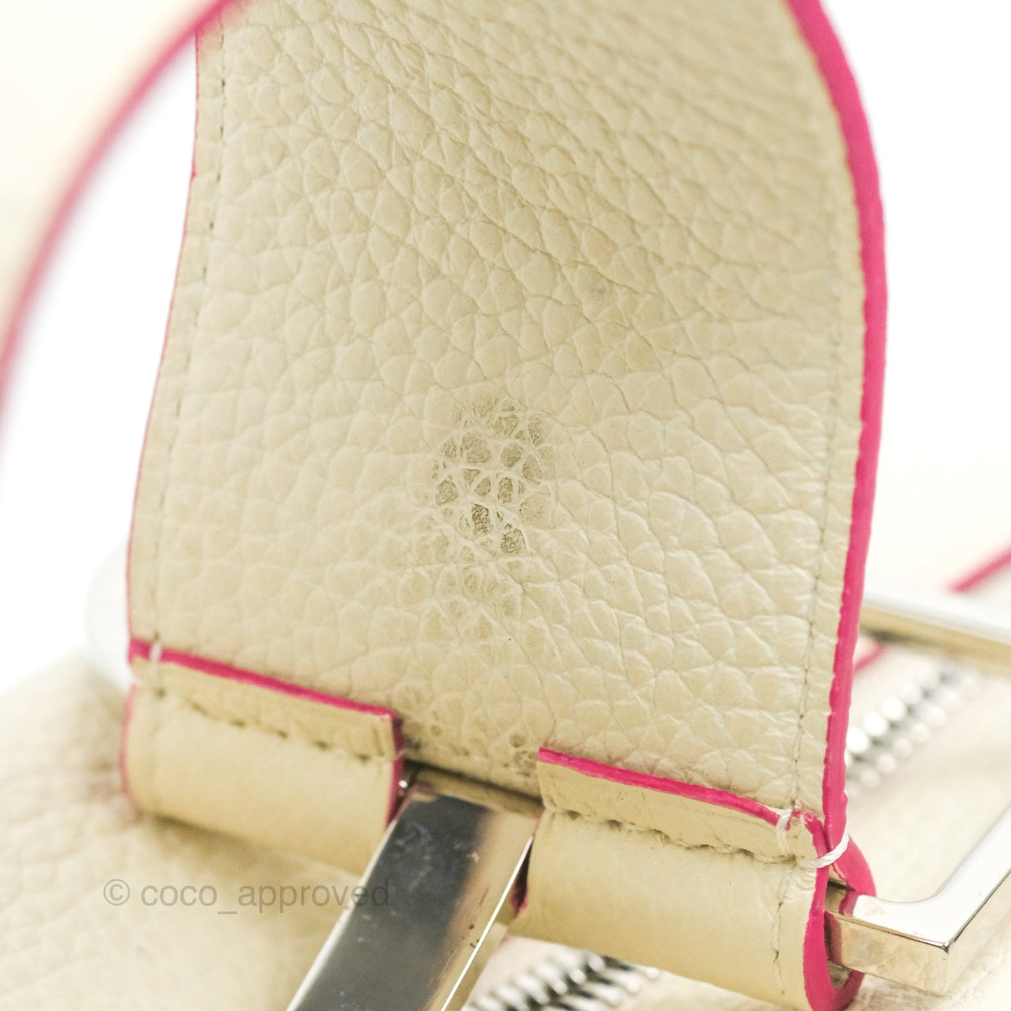 Delvaux Cool Box Mini Taurillon Soft Grained Calfskin White/Fuchsia