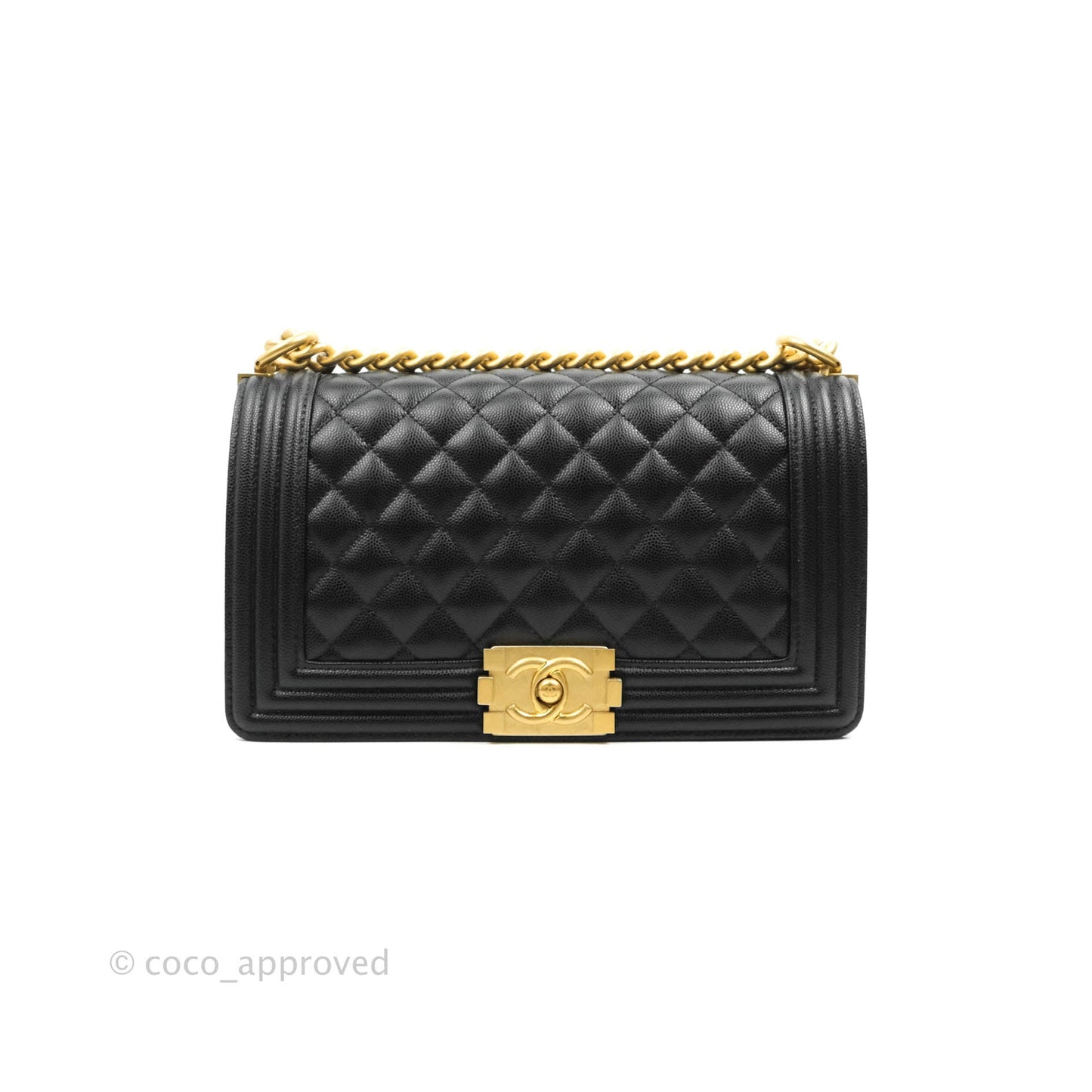 Chanel Quilted Medium Boy Black Caviar Aged Gold Hardware