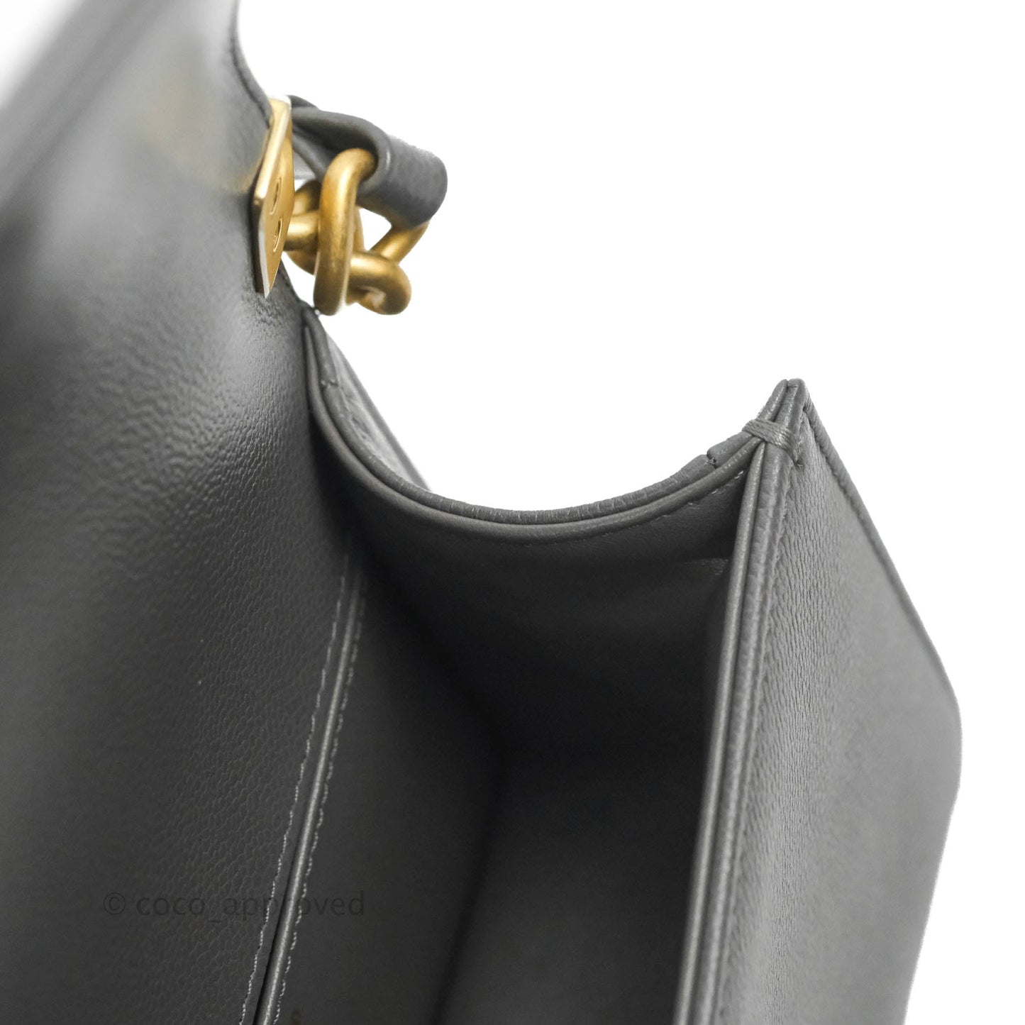 Chanel Small Boy Dark Grey Caviar Aged Gold Hardware
