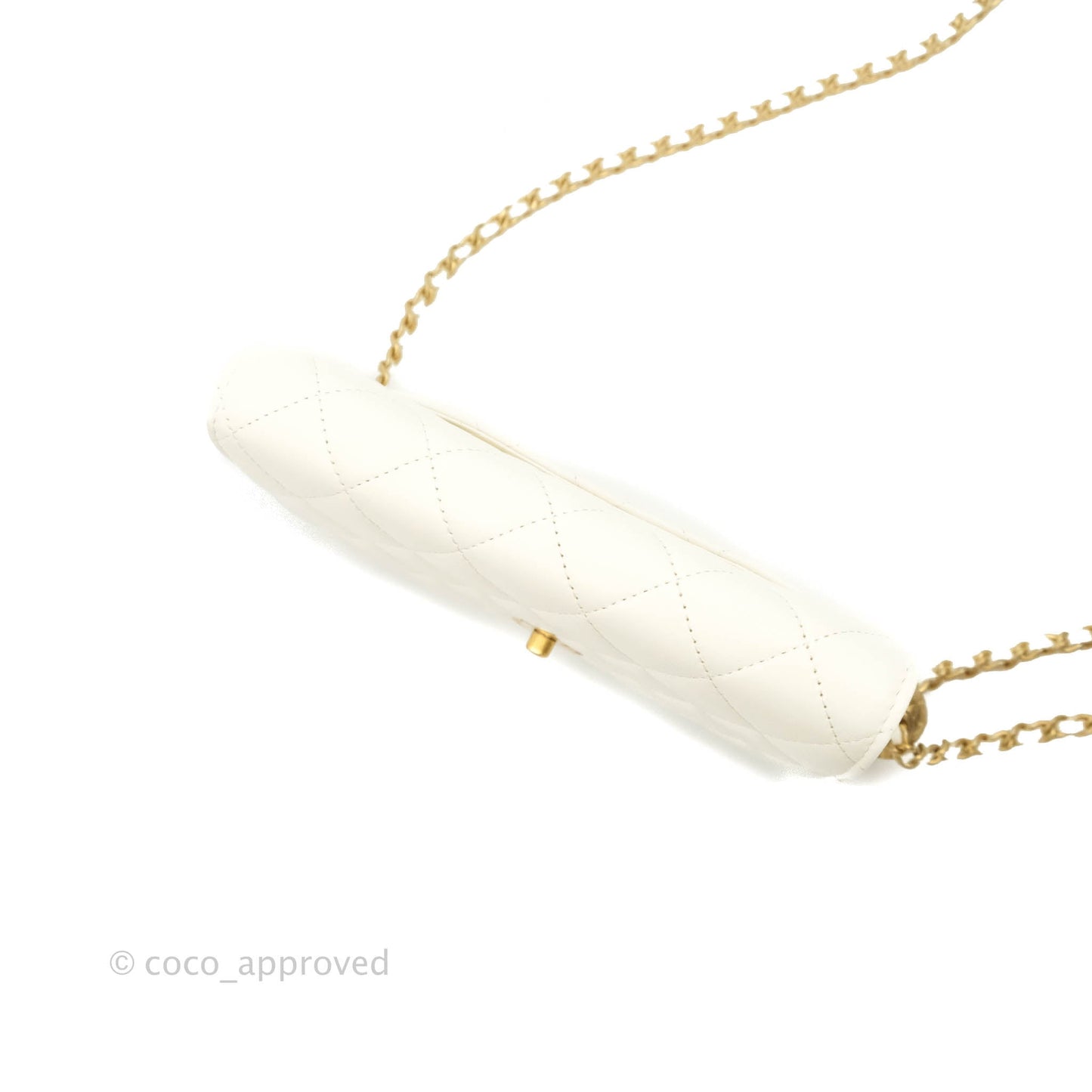 Chanel Quilted Pearl Crush Wallet on Chain WOC White Lambskin Aged Gold Hardware