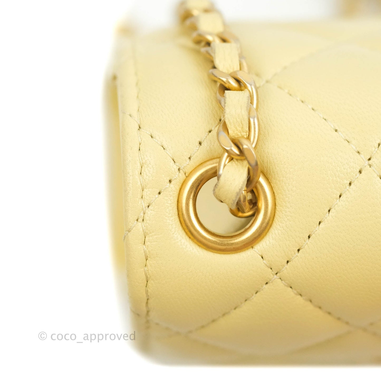 Chanel Quilted Pearl Crush Phone Holder With Chain Yellow Lambskin