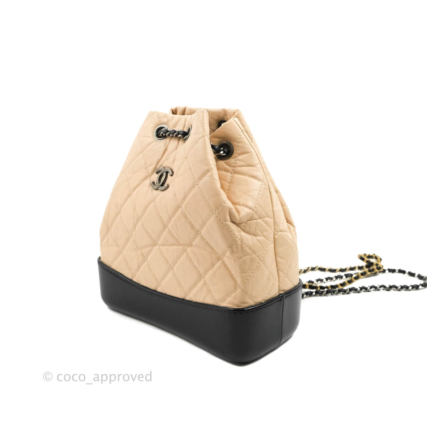 Chanel Small Gabrielle Backpack Beige Black Aged Calfskin