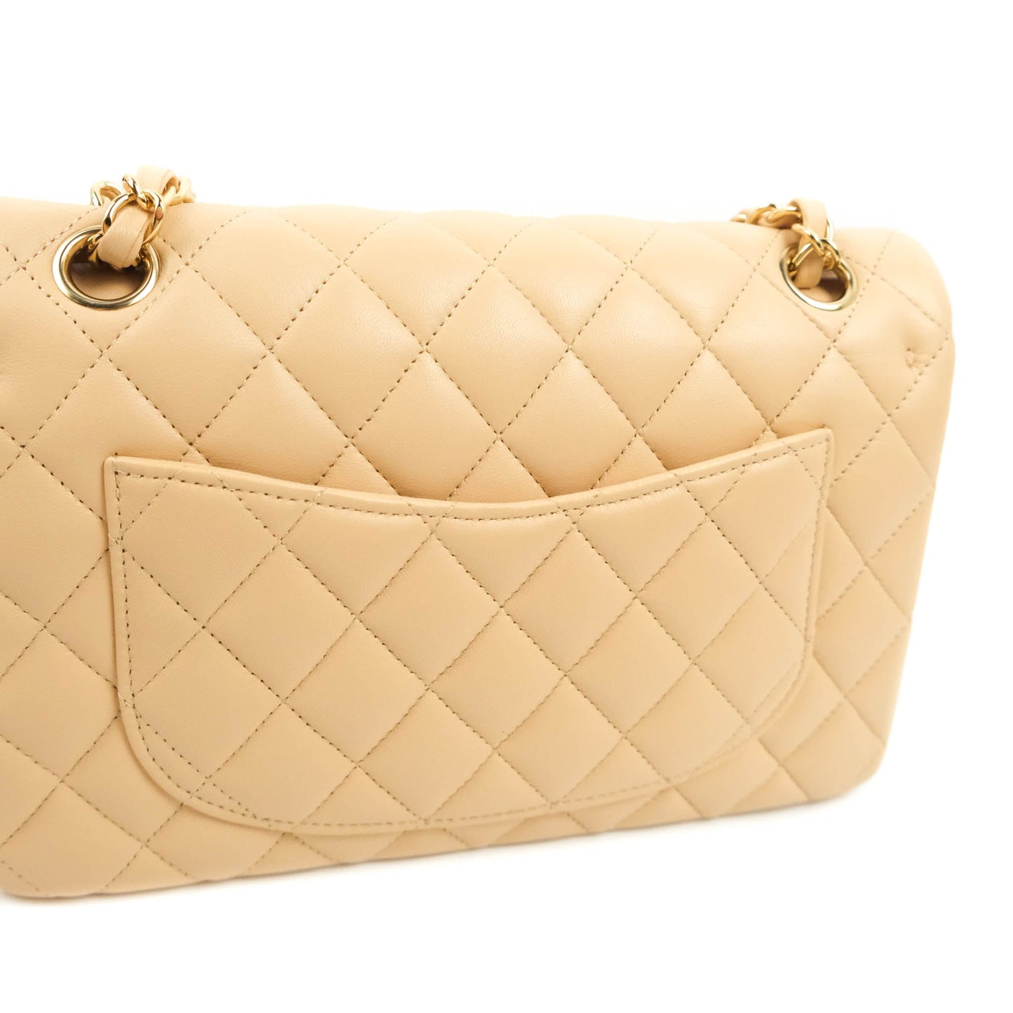 Chanel Classic Small S/M Quilted Flap Beige Lambskin Gold Hardware