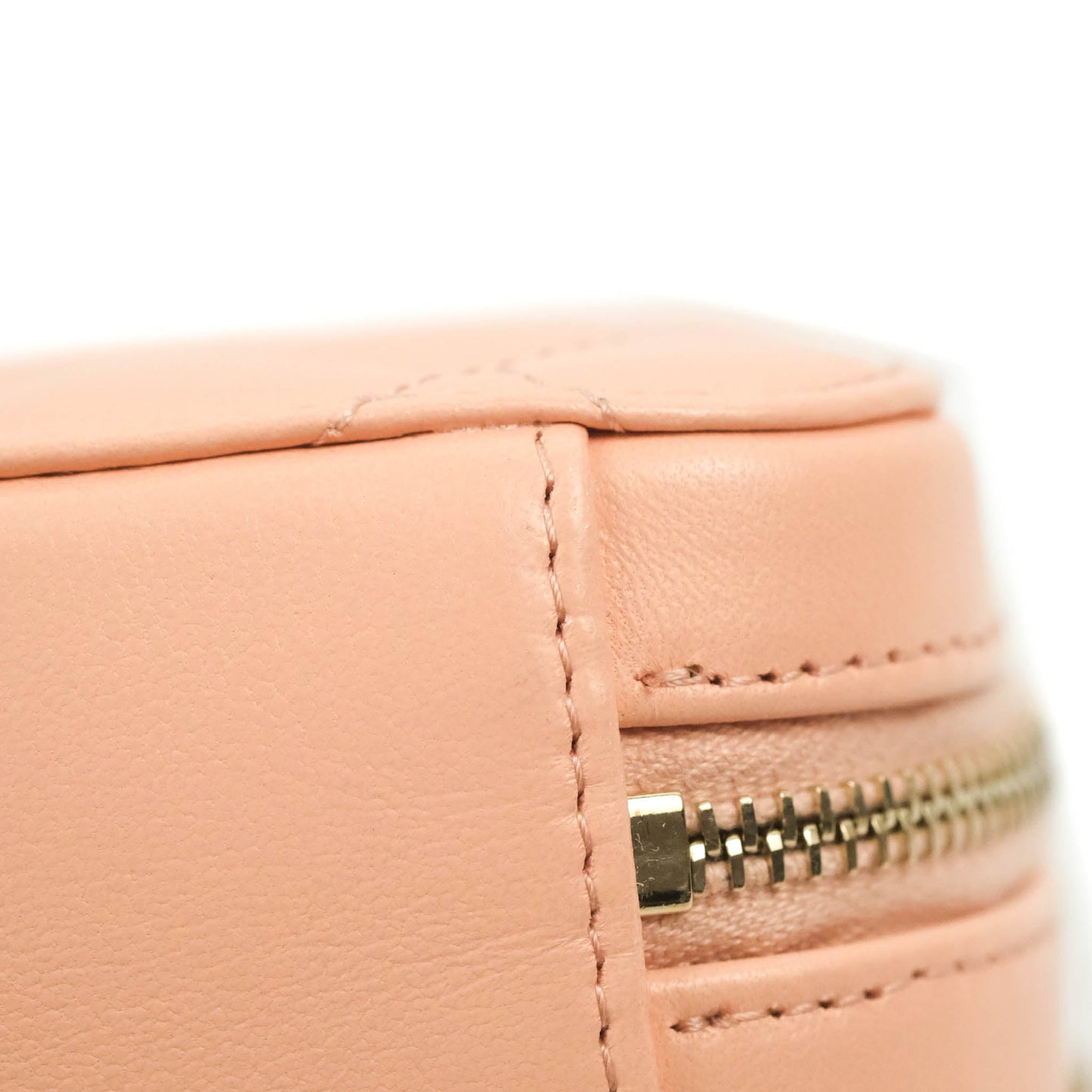 Chanel Mini Pearl Crush Quilted Camera Case Beige Pink Lambskin Aged Gold Hardware