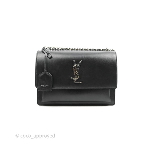 Saint Laurent Sunset Medium Black Calfskin Silver Hardware