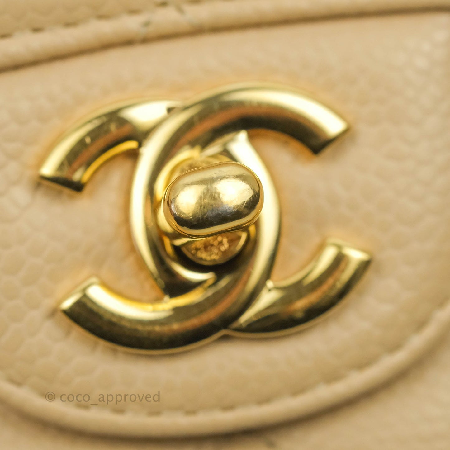 Chanel Classic M/L Medium Flap Quilted Beige Caviar Gold Hardware