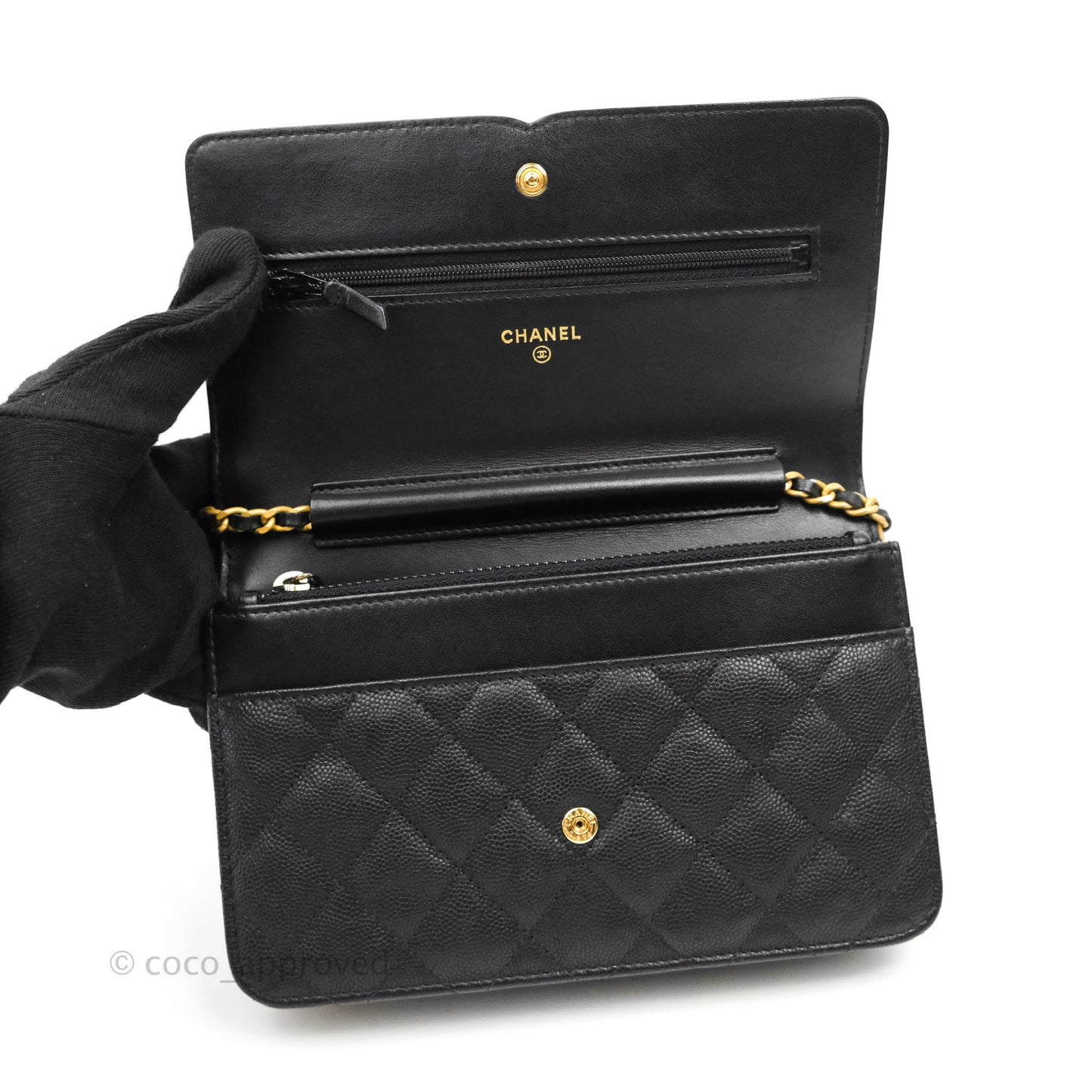 Chanel Filigree Wallet on Chain WOC Black Caviar Gold Hardware