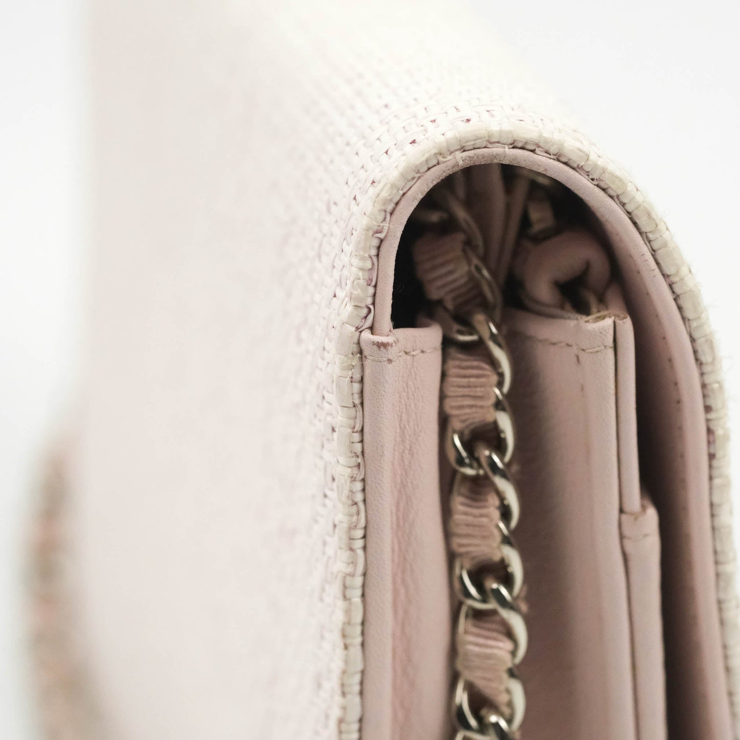 Chanel Deauville Wallet On Chain WOC Pink Canvas Silver Hardware