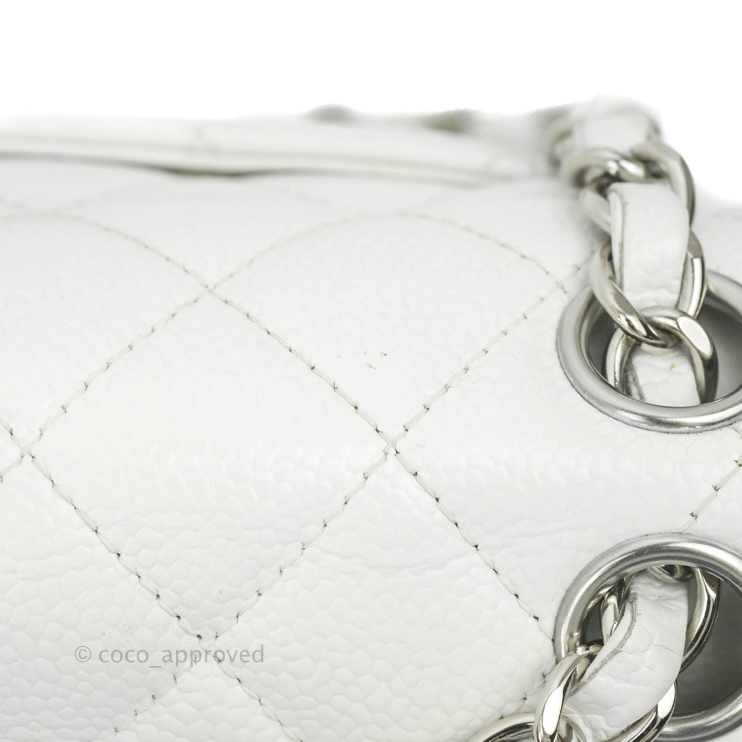 Chanel Classic M/L Medium Double Flap White Caviar Silver Hardware