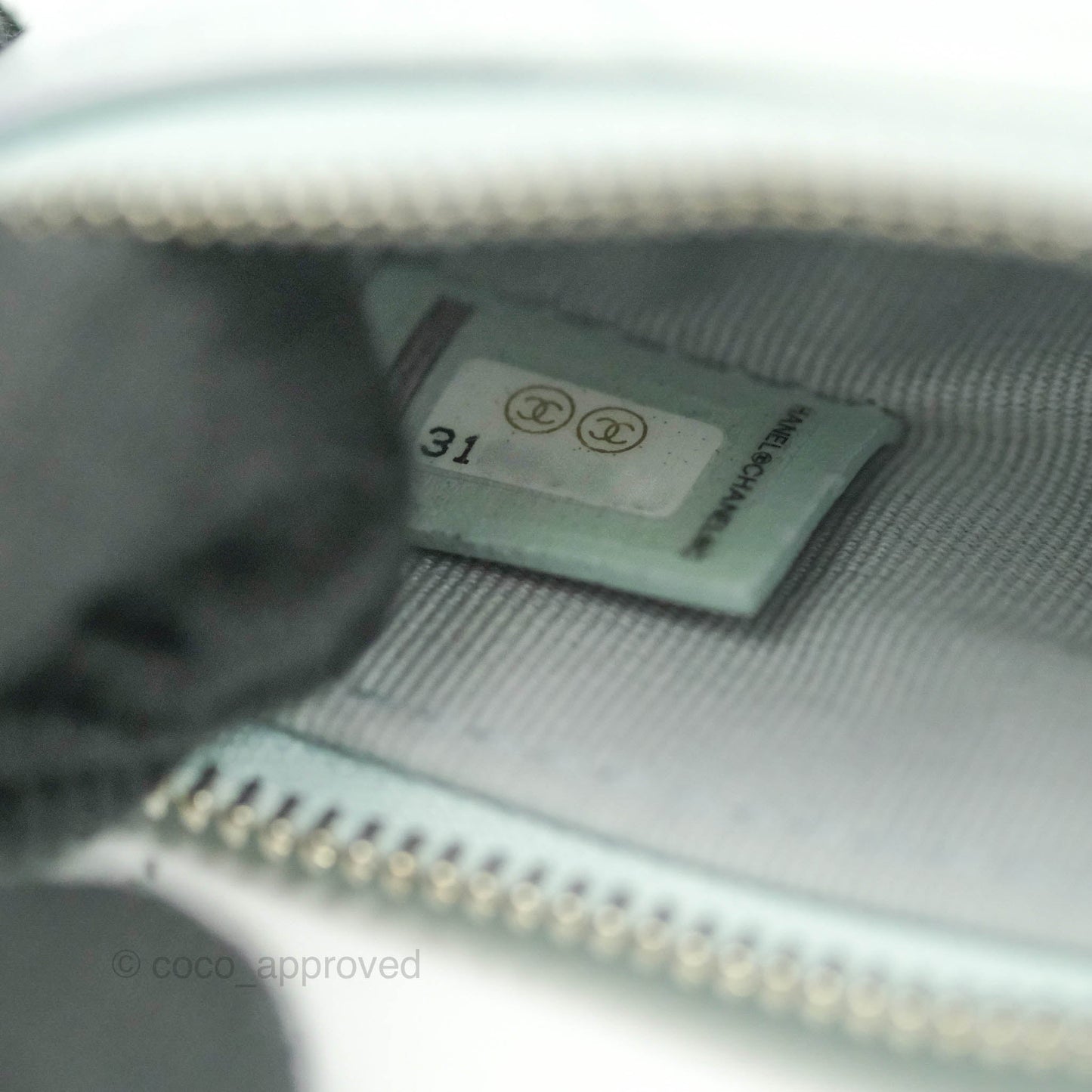 Chanel Mini Quilted O Case Iridescent Icy Blue Calfskin Silver Hardware