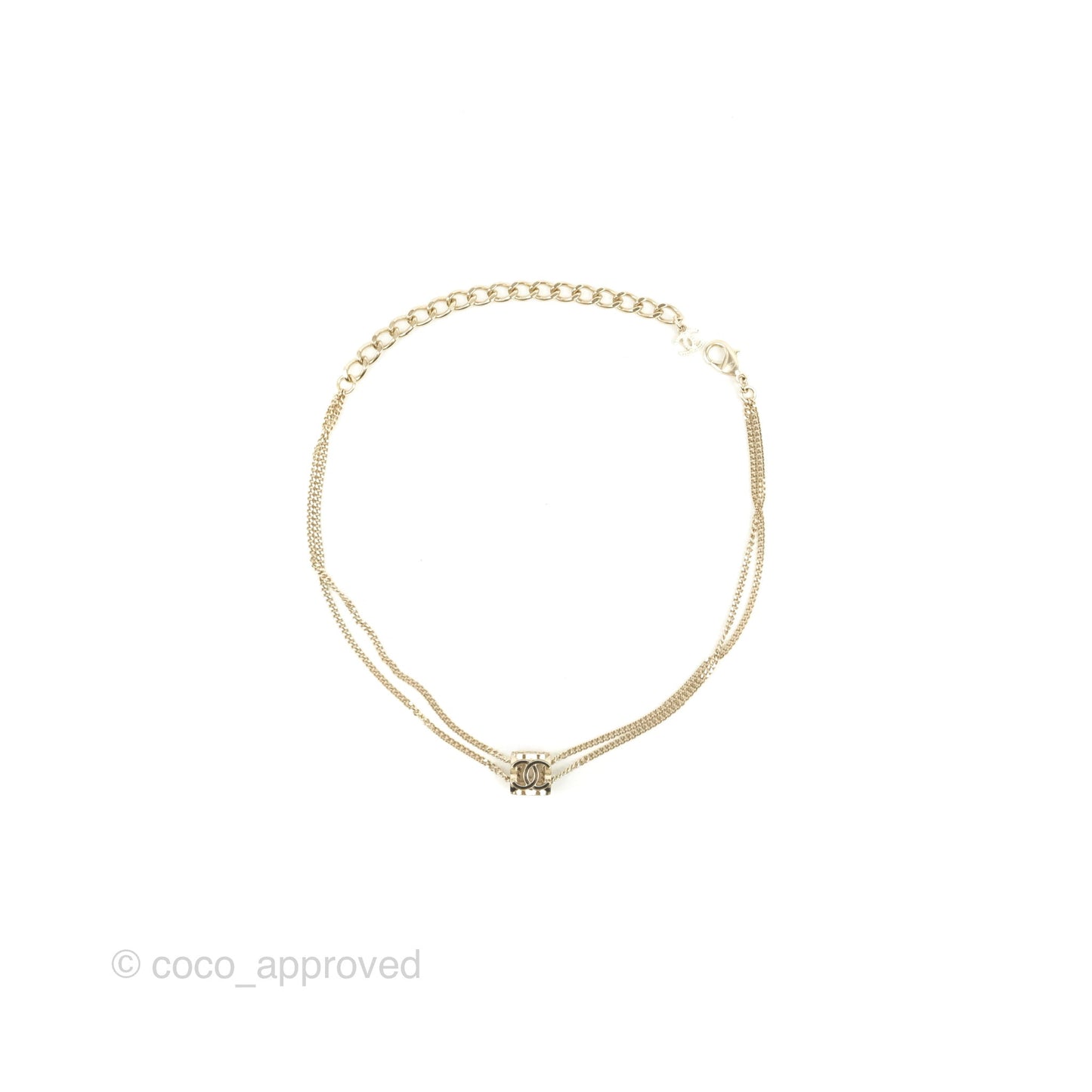 Chanel CC Cube Choker Necklace Black Light Gold Tone 22K