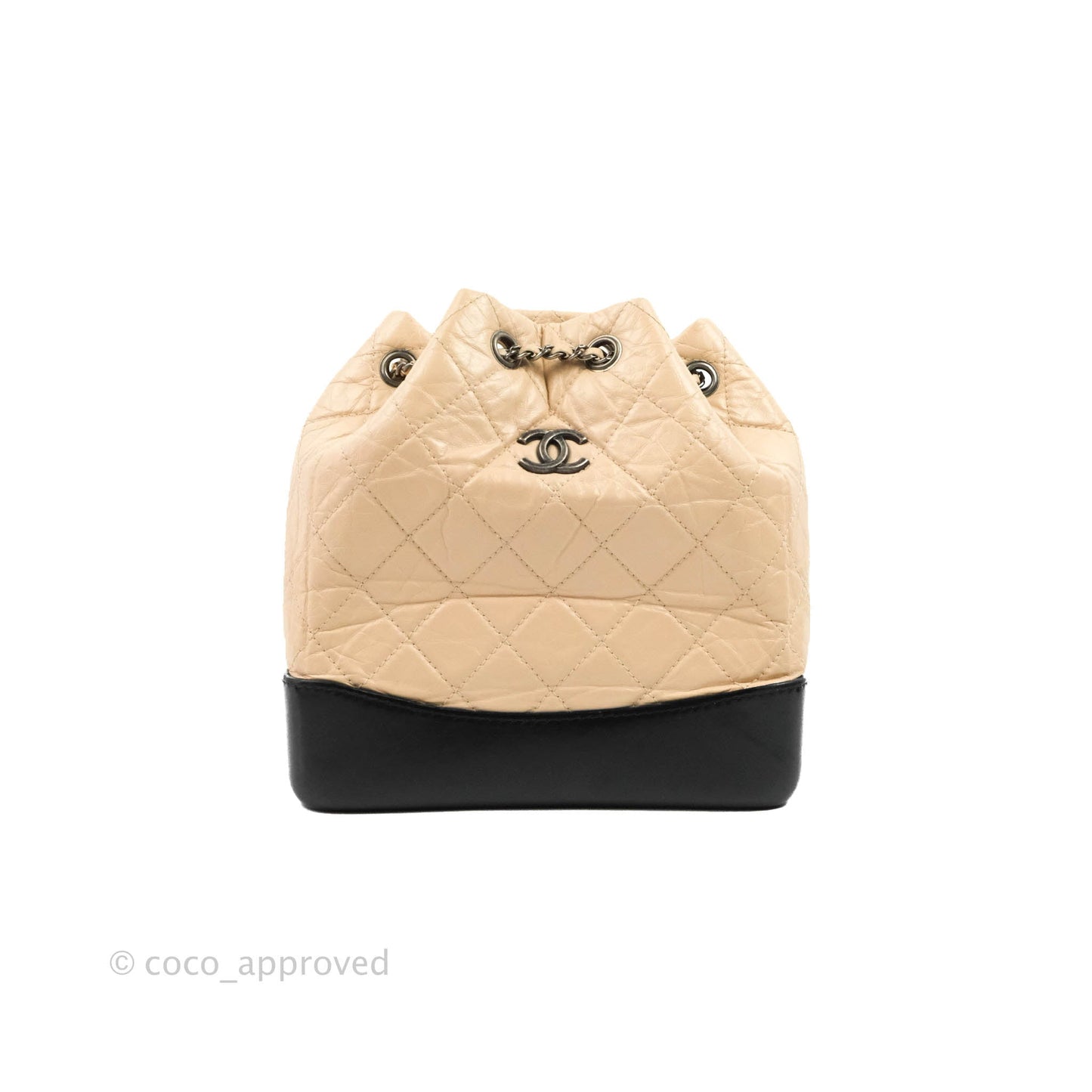 Chanel Small Gabrielle Backpack Beige Black Aged Calfskin
