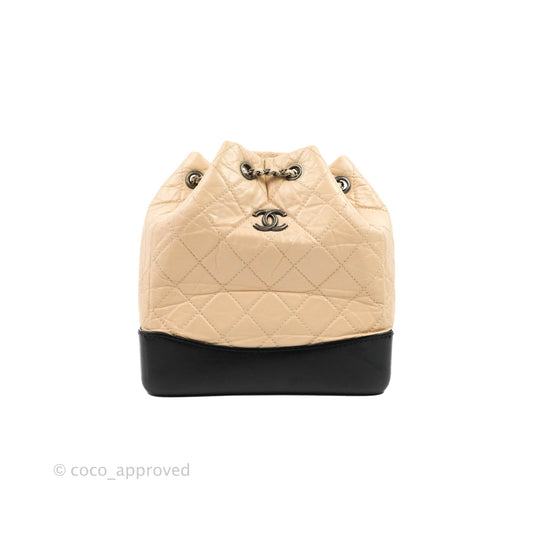 Chanel Small Gabrielle Backpack Beige Black Aged Calfskin