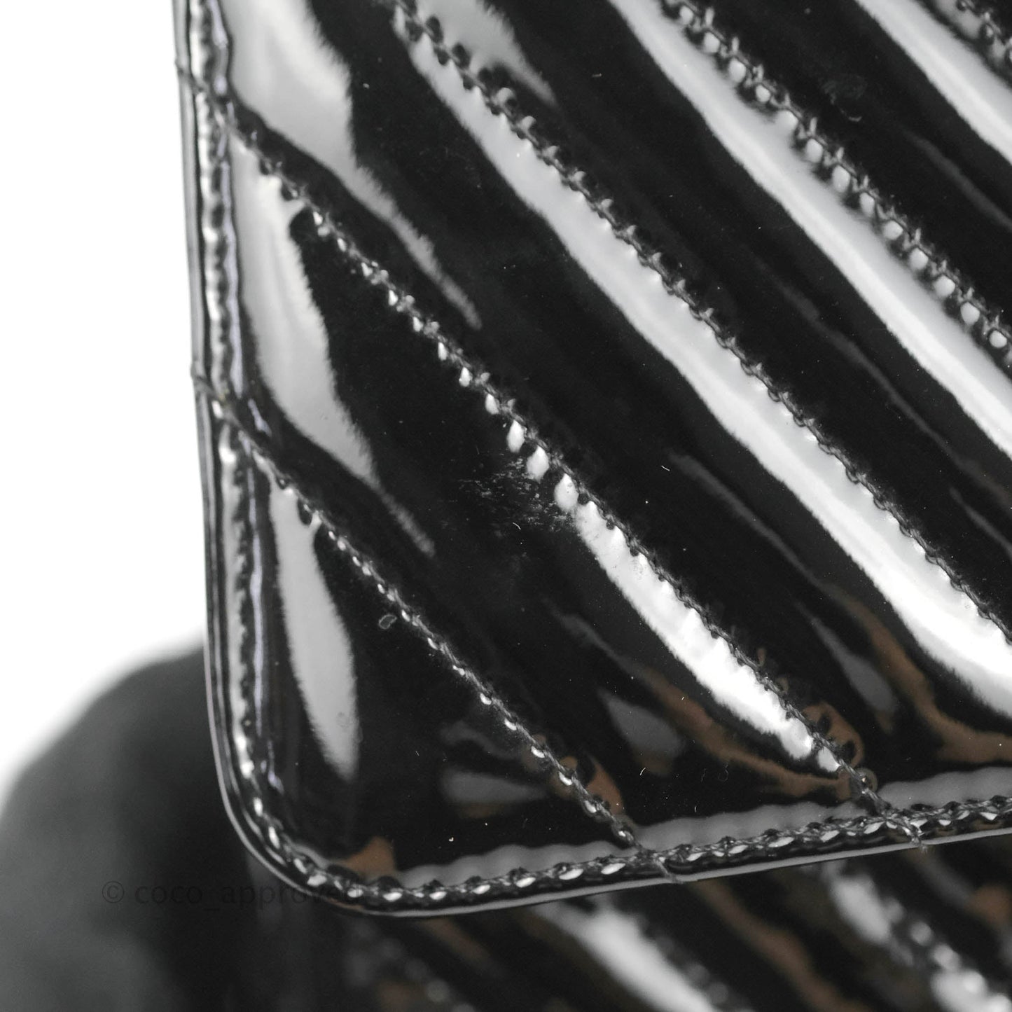 Chanel Classic M/L Medium Chevron Double Flap Black Patent Silver Hardware