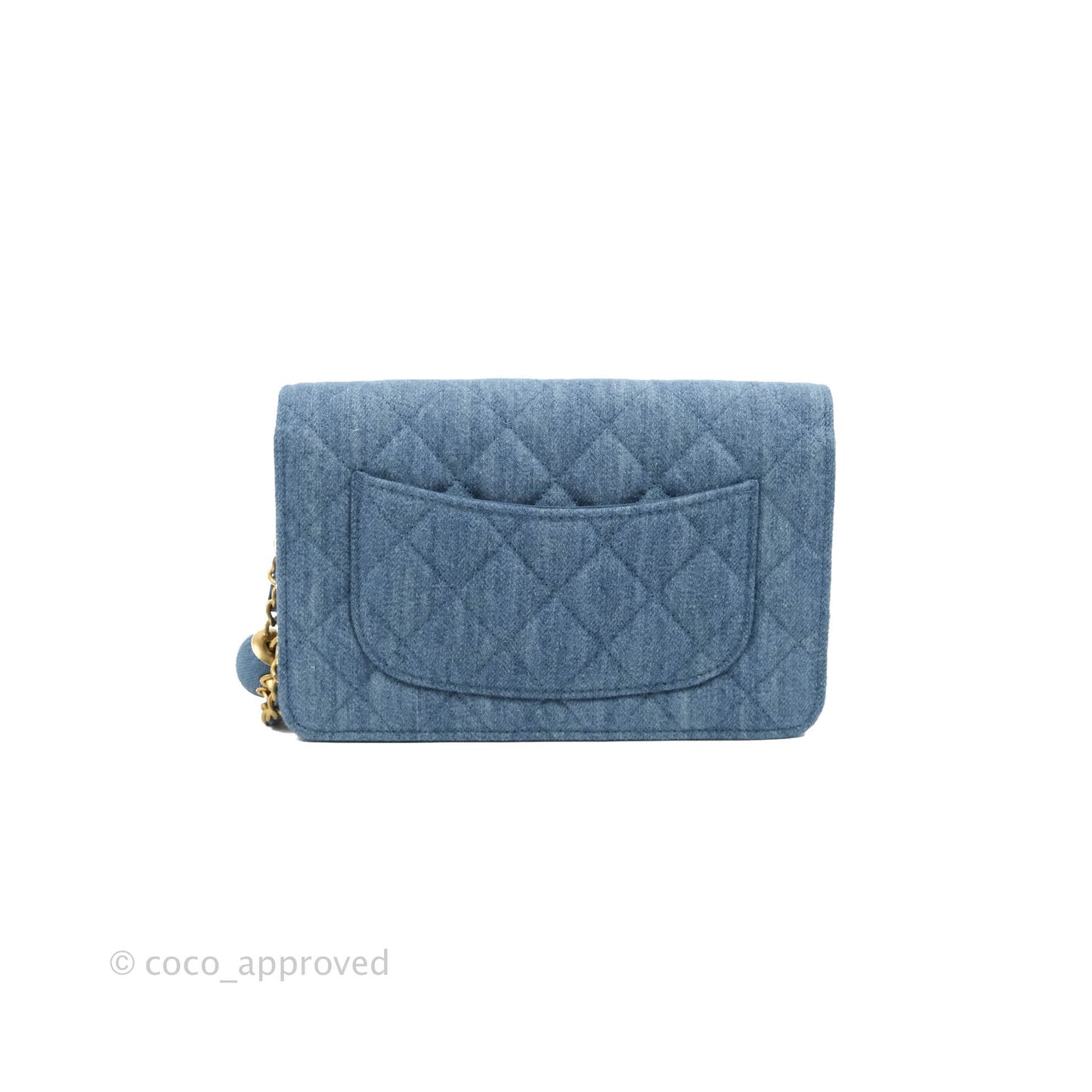 Chanel Quilted Pearl Crush Wallet on Chain WOC Denim Aged Gold Hardware