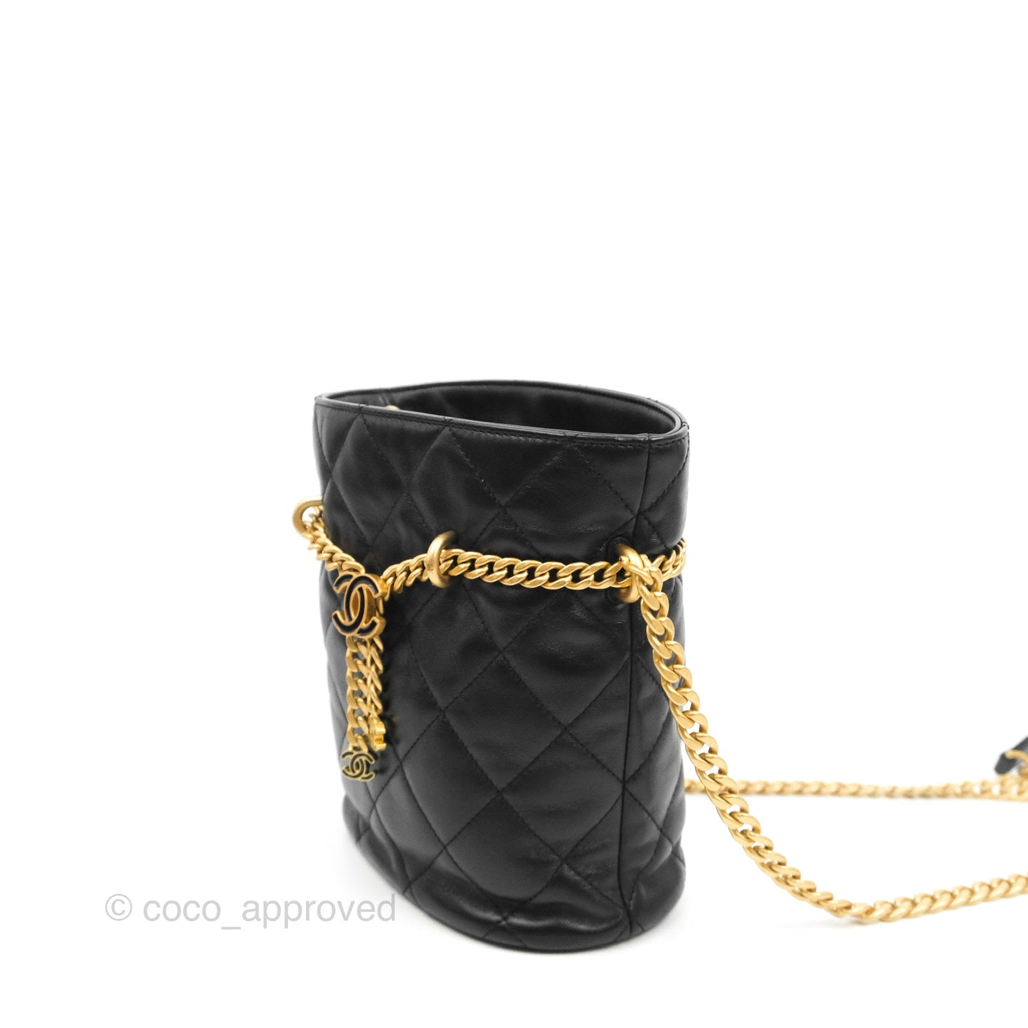 Chanel Enamel CC Bucket Bag Black Lambskin Gold Hardware 22S