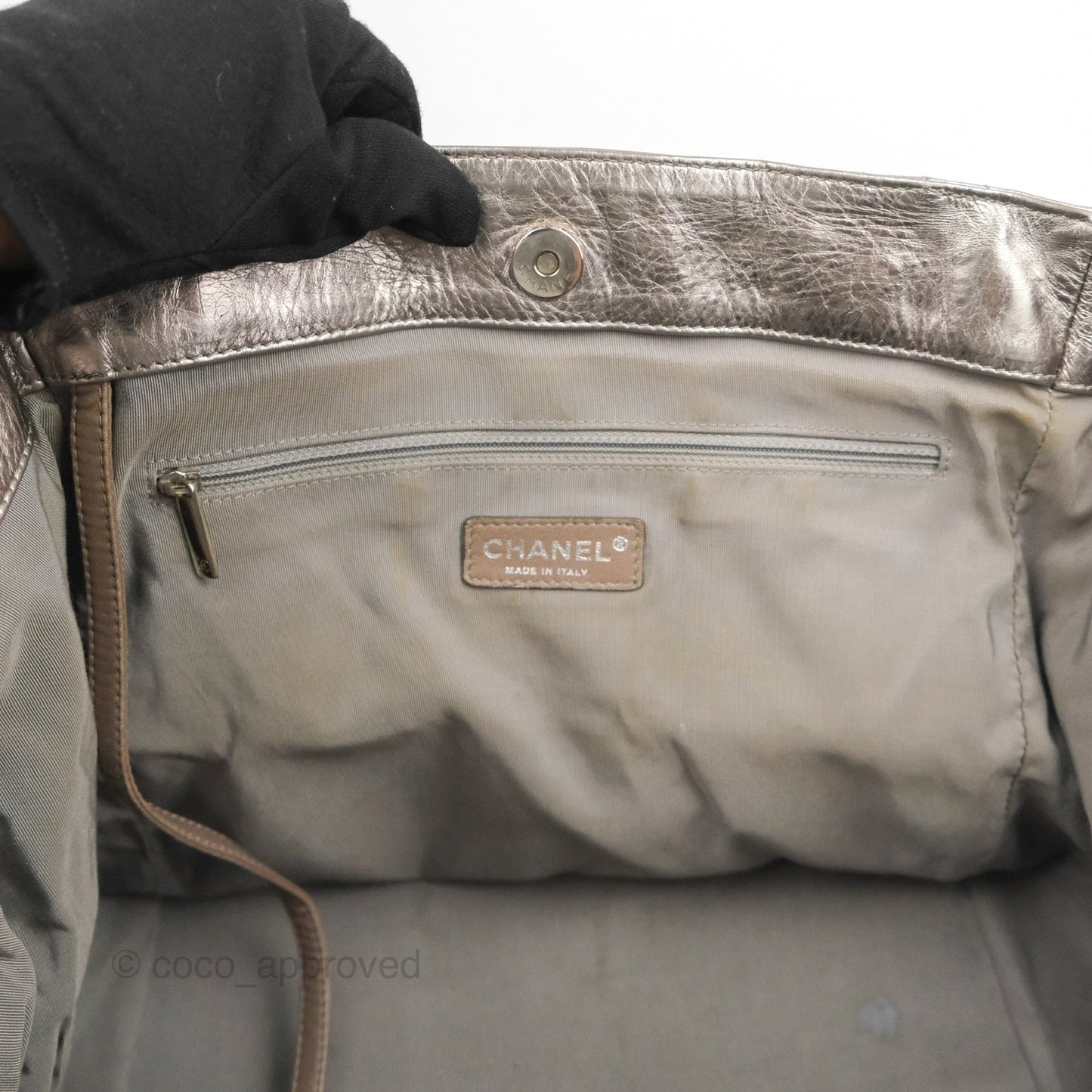 Chanel Metallic Cracked Calfskin Modern Chain Tote Silver