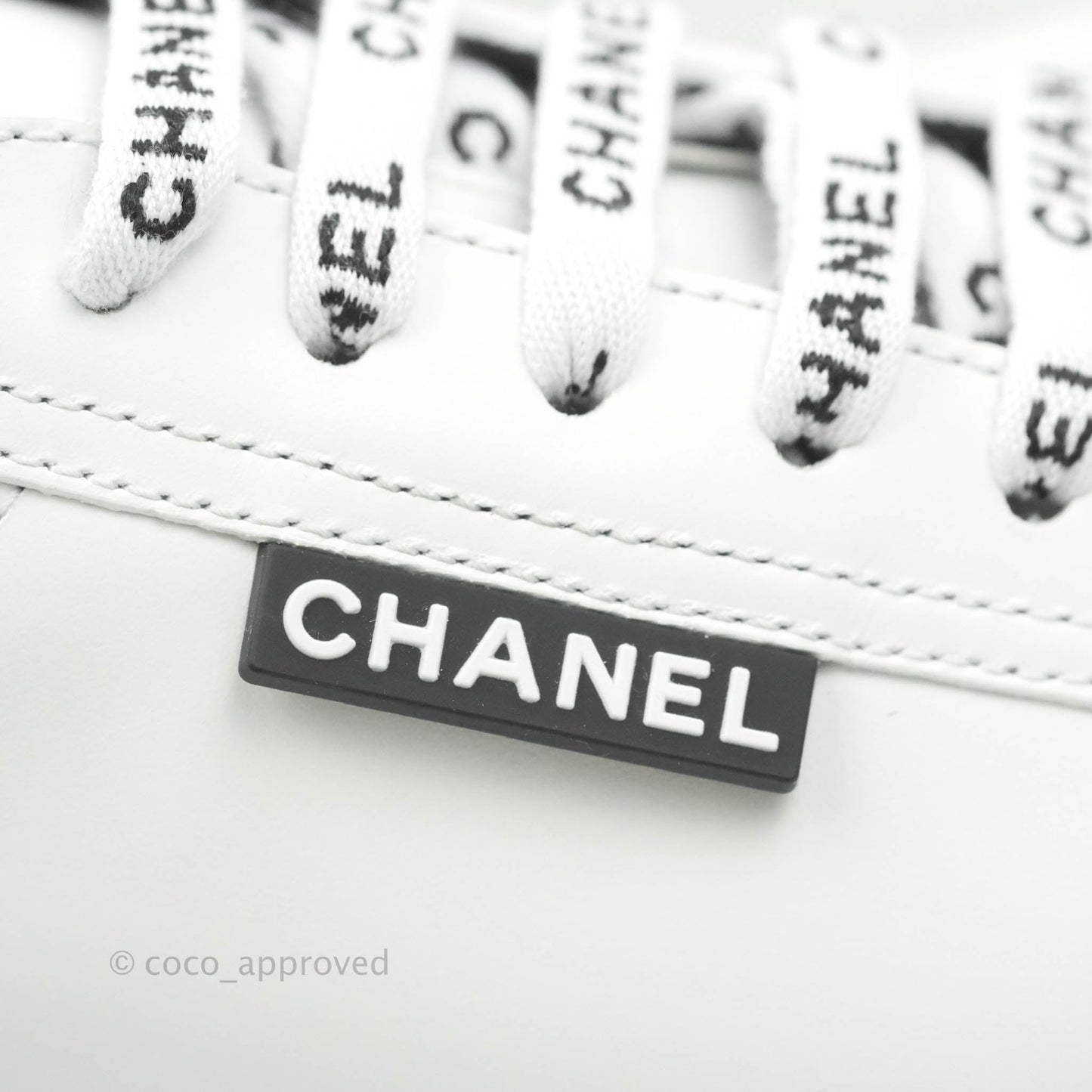 Chanel Logo Pull Tab Lace-up Sneakers White & Black Size 38