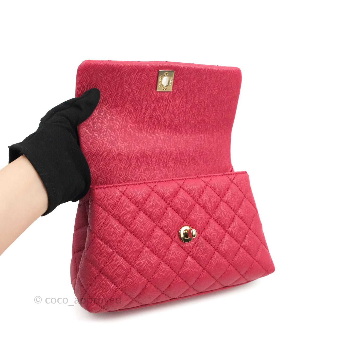 Chanel Small Coco Handle Quilted Cherry Red Caviar Gold Hardware