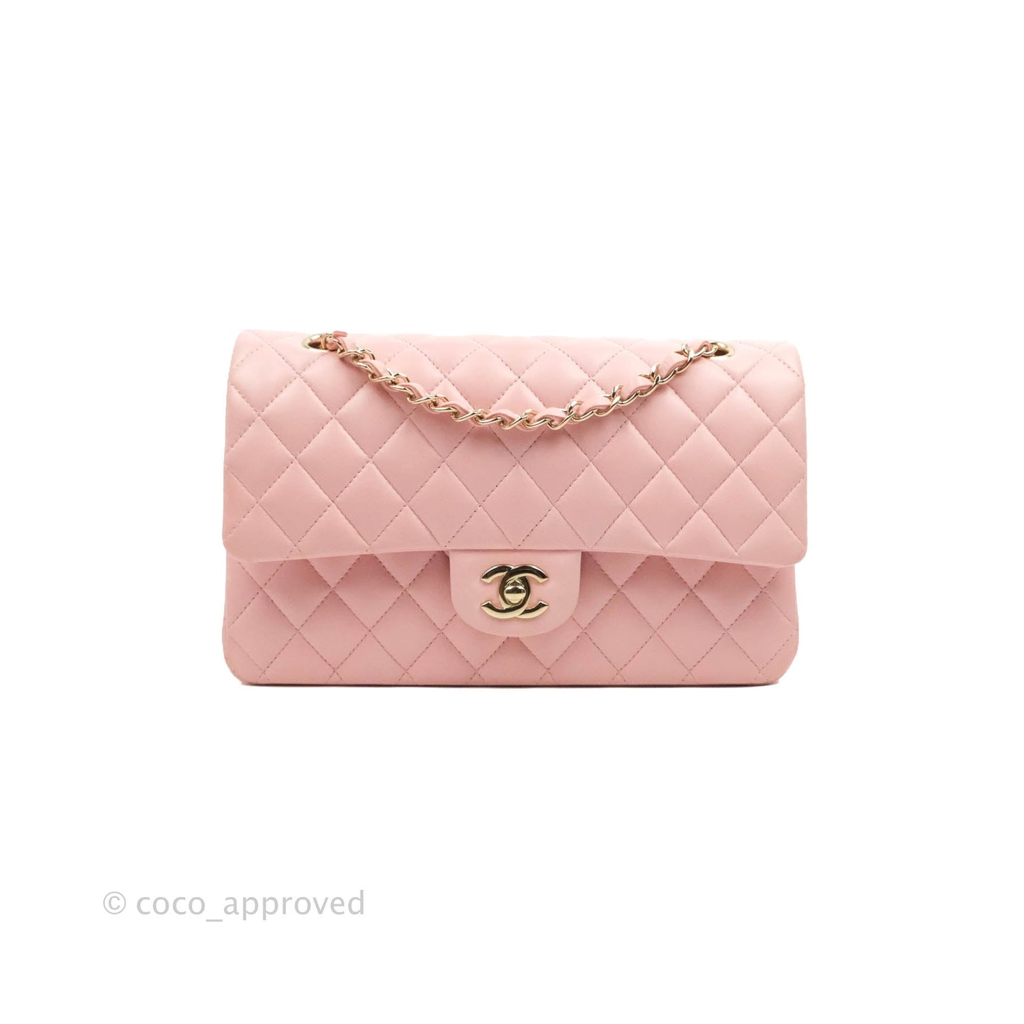 Chanel Classic M/L Medium Flap Quilted Pink Lambskin Gold Hardware