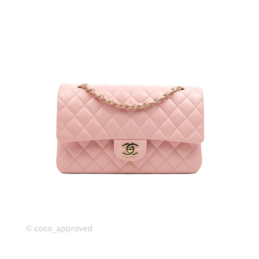 Chanel Classic M/L Medium Flap Quilted Pink Lambskin Gold Hardware