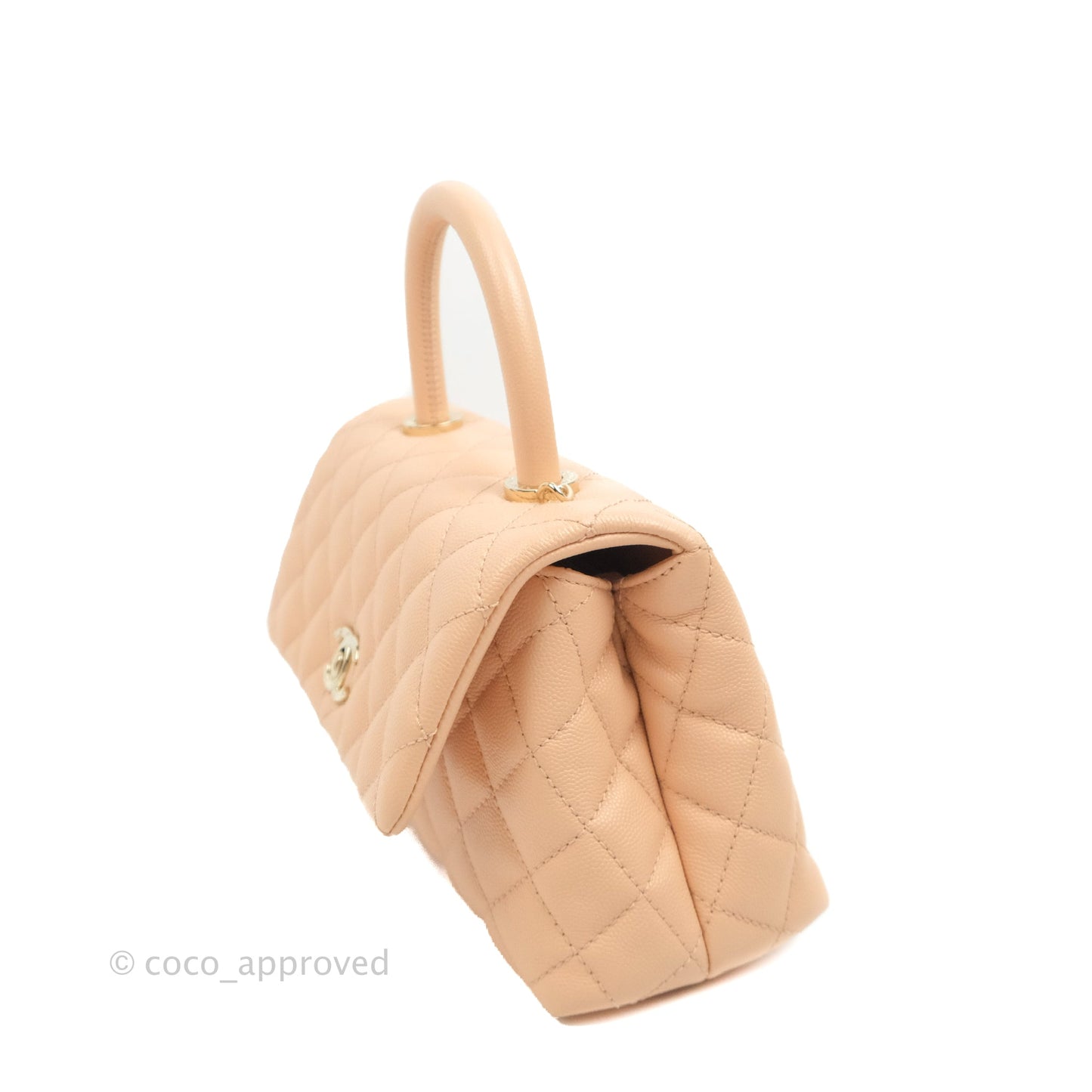 Chanel Small Coco Handle Quilted Peach Clair Caviar Gold Hardware