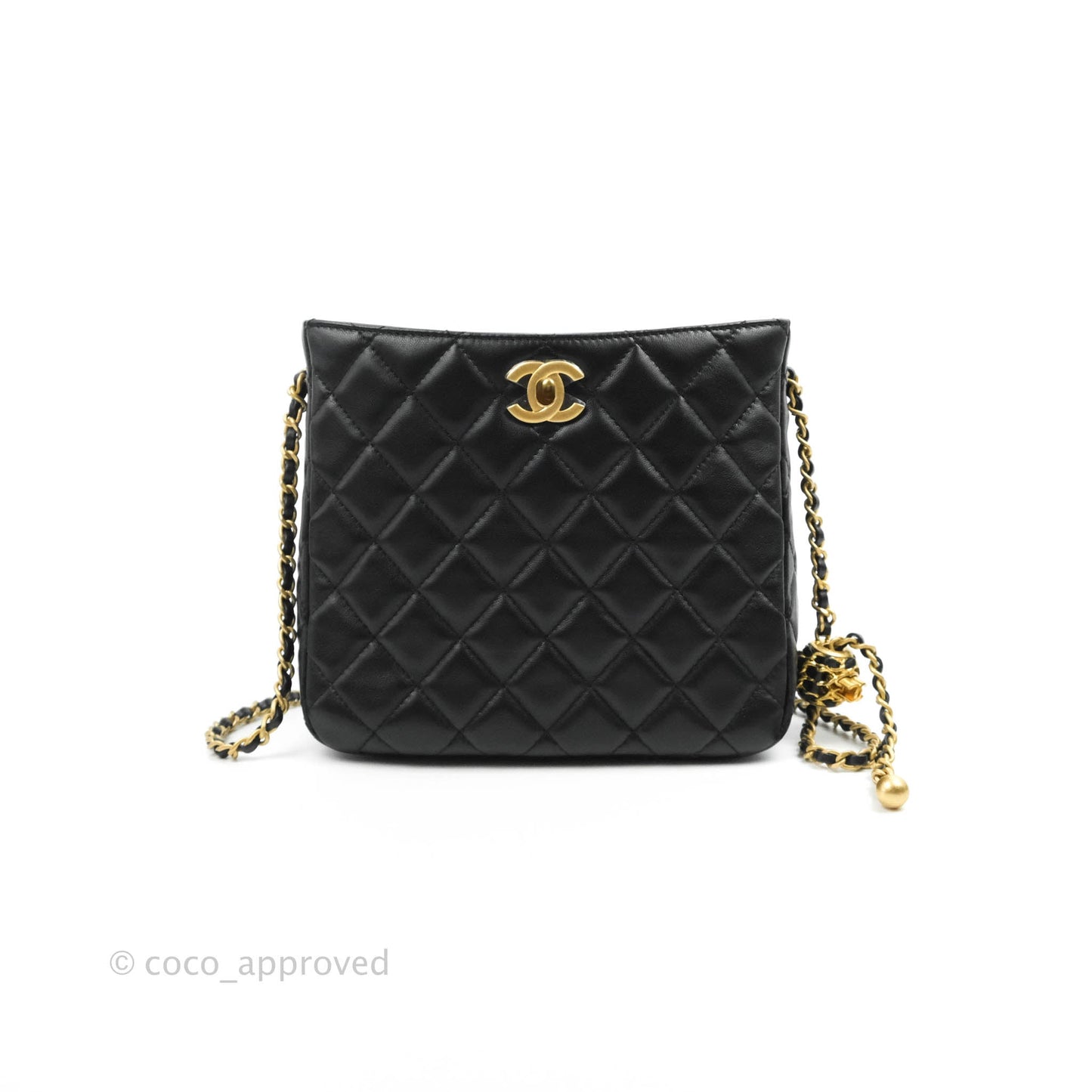 Chanel Black Pearl Crush Hobo Bag Lambskin Aged Gold Hardware