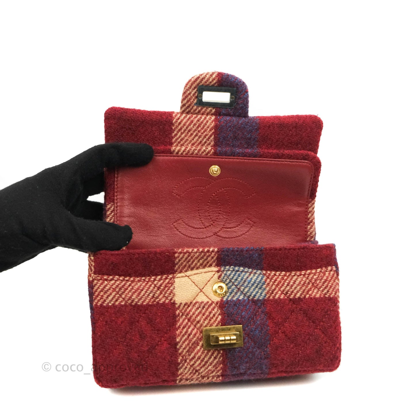 Chanel Mini Reissue 224 Wool Checked Aged Gold Hardware