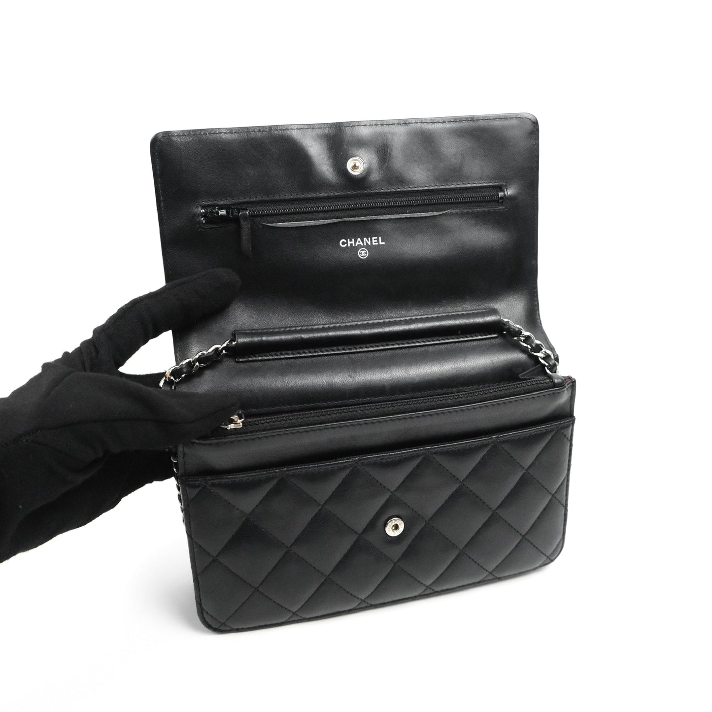 Chanel Quilted Classic WOC Black Lambskin Silver Hardware