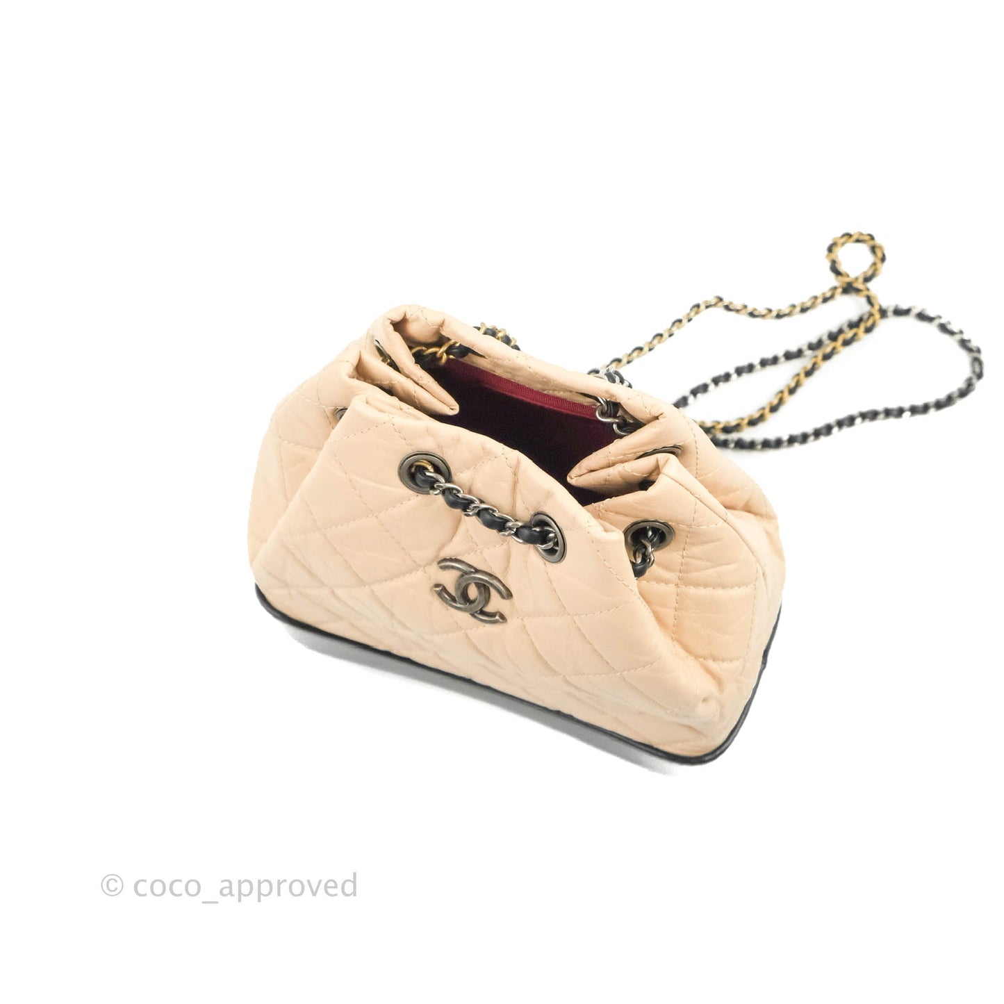 Chanel Small Gabrielle Backpack Beige Black Aged Calfskin