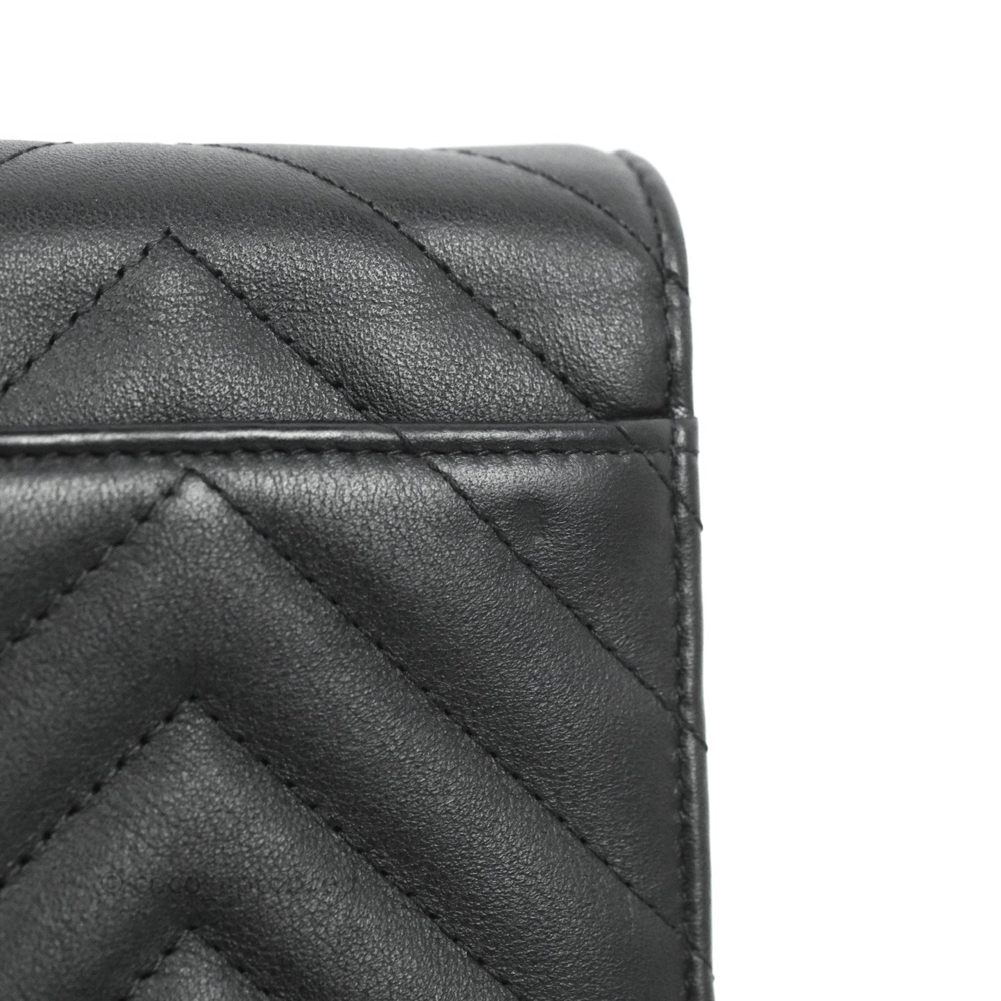 Chanel Classic Chevron Phone Holder Calfskin Black Silver Hardware