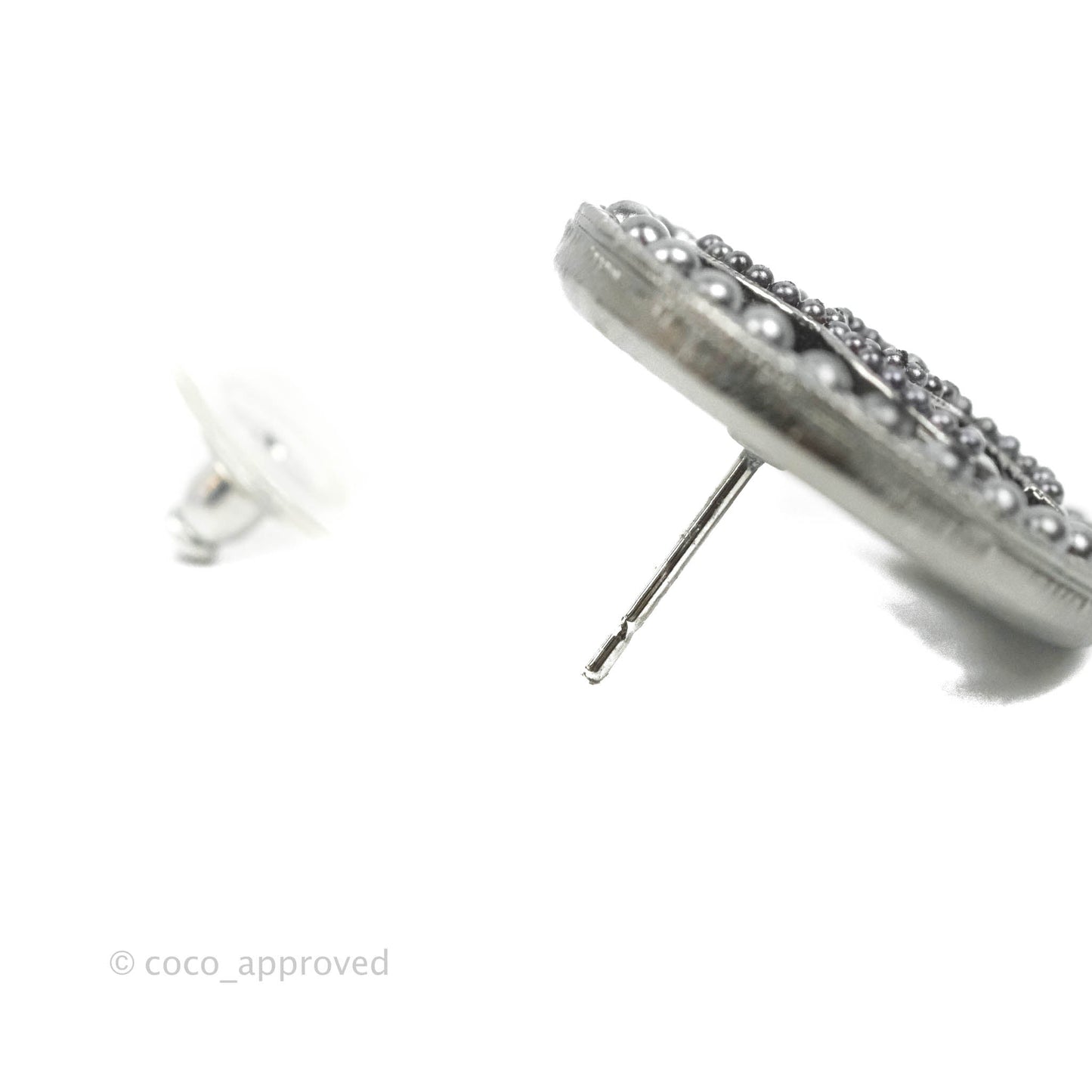 Chanel CC Black Pearl Round Earrings Gun Metal 17A