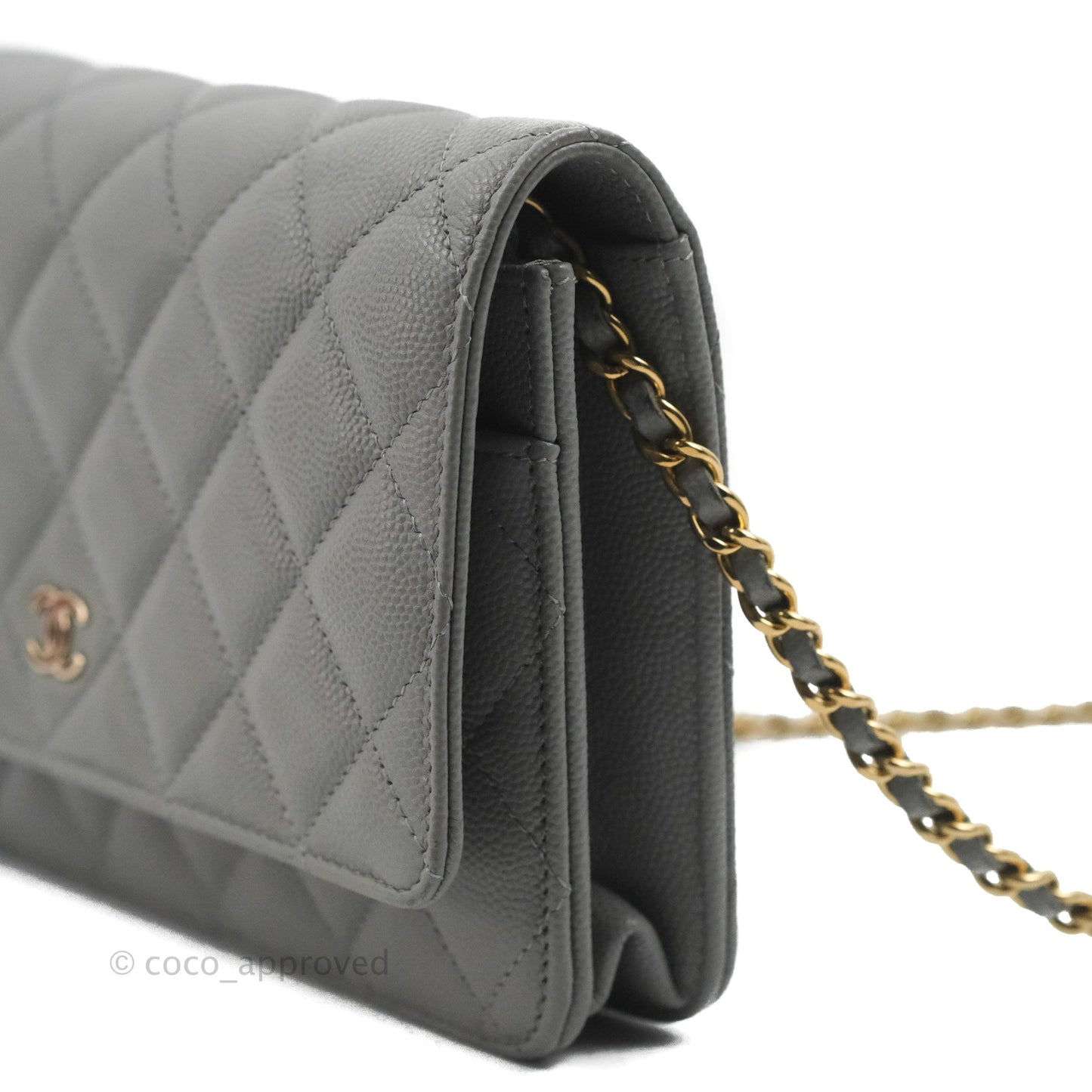 Chanel Quilted Classic Wallet on Chain WOC Grey Caviar Gold Hardware