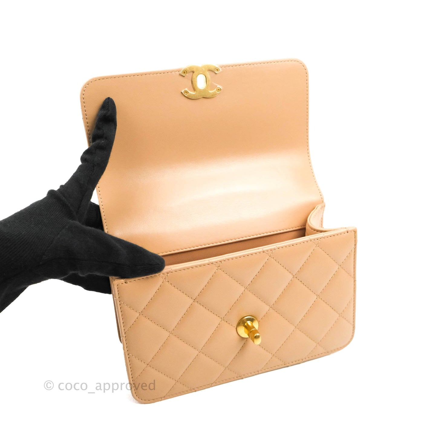 Chanel Quilted Perfect Fit Adjustable Beige Calfskin Gold Hardware 21A